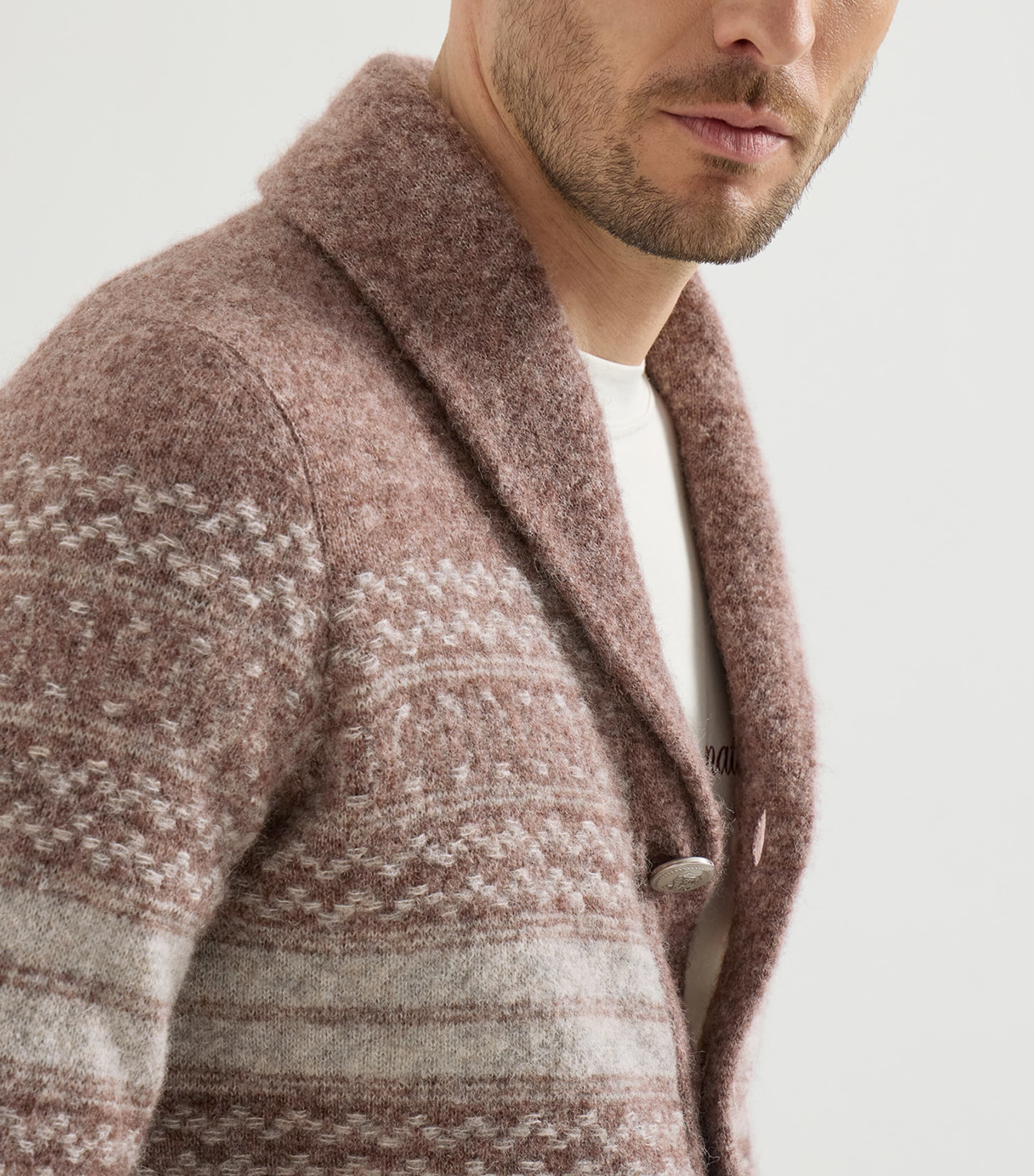 Brunello Cucinelli Mens Jacquard Shawl-Collar Cardigan Black+grey Image 6