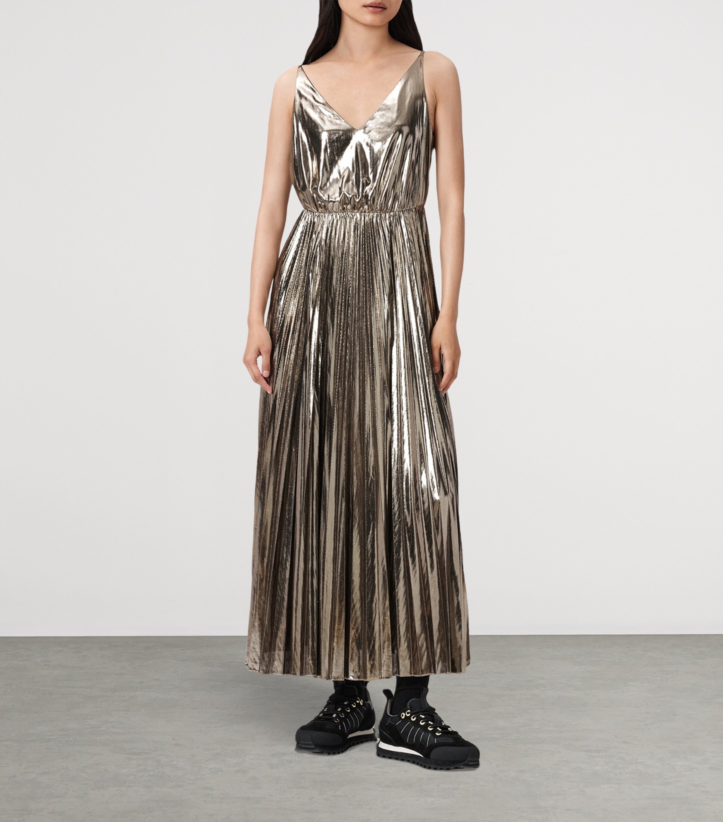 allsaints spark 2 in 1 pleated maxi dress Spark 2-In-1 Maxi Dress BRONZE BROWN