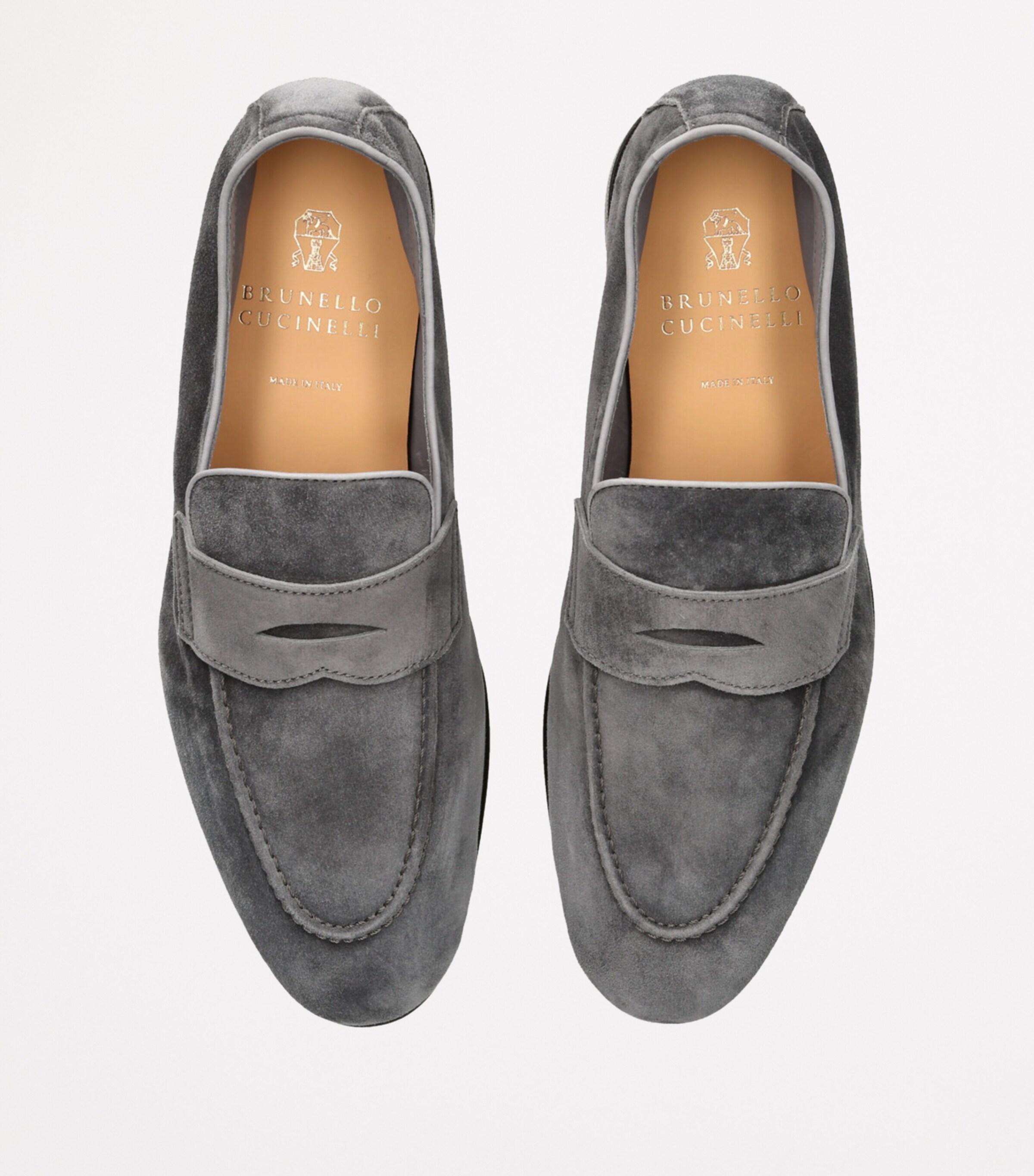 Brunello Cucinelli Mens Suede Penny Loafers Grey Image 4
