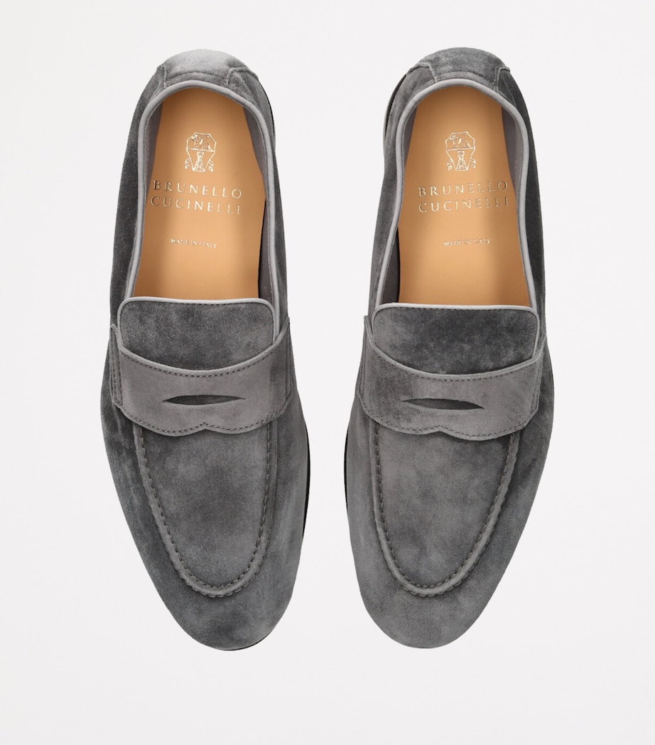 Brunello Cucinelli Mens Suede Penny Loafers Grey Image 4