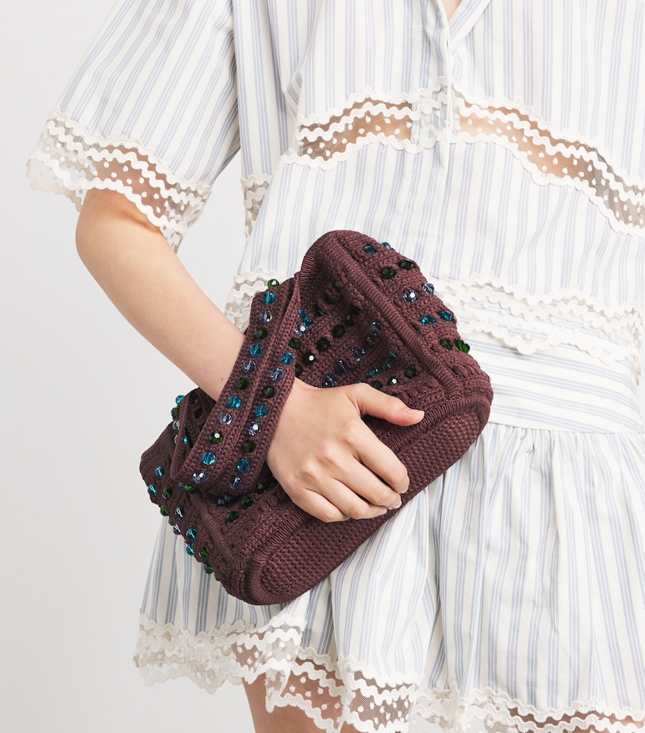 Sandro Paris Crochet Beaded Top-Handle Bag Brown Image 4