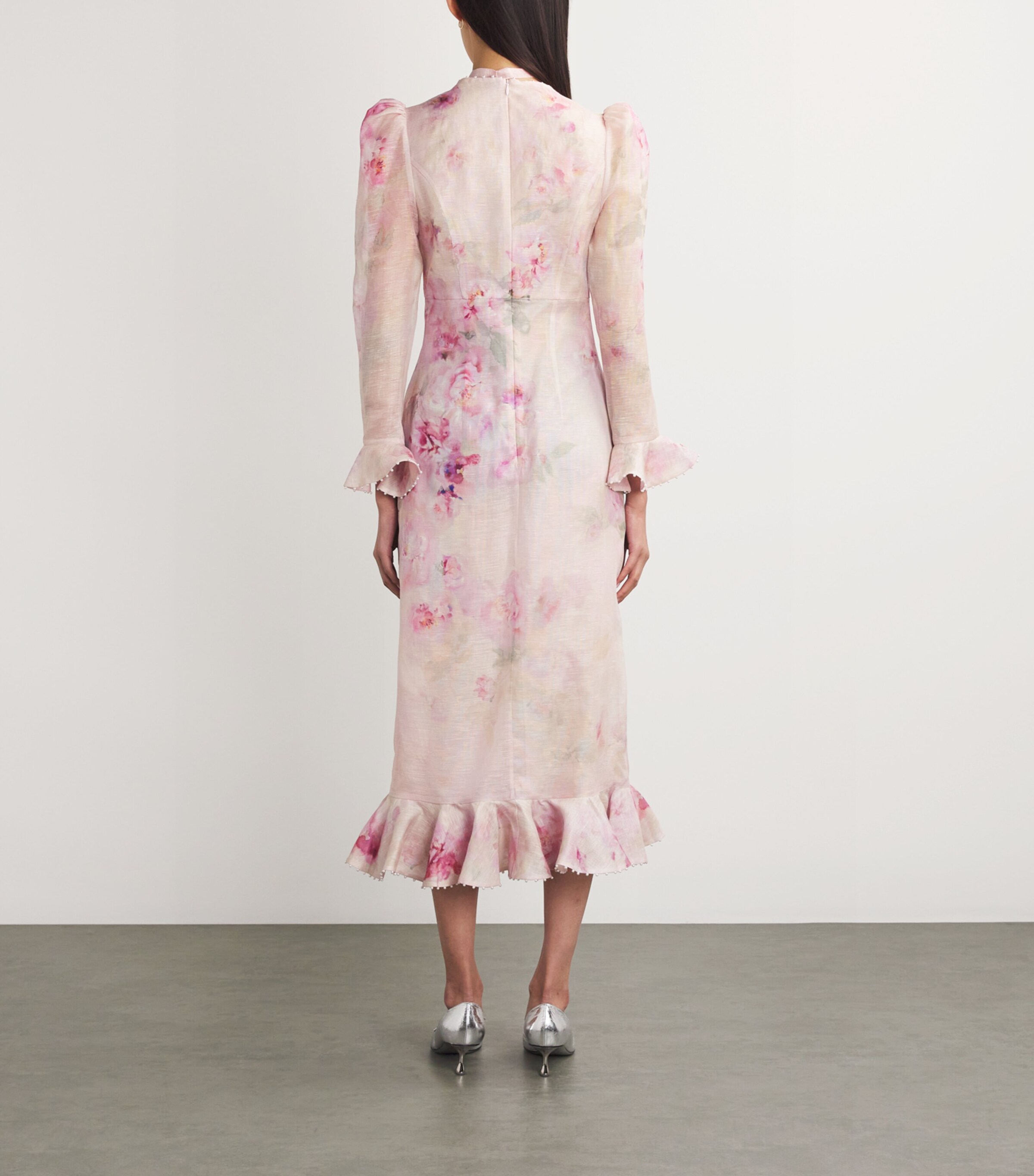 Zimmermann Womens Linen-Silk Floral-Embellished Midi Dress Pifpink Floral Image 3