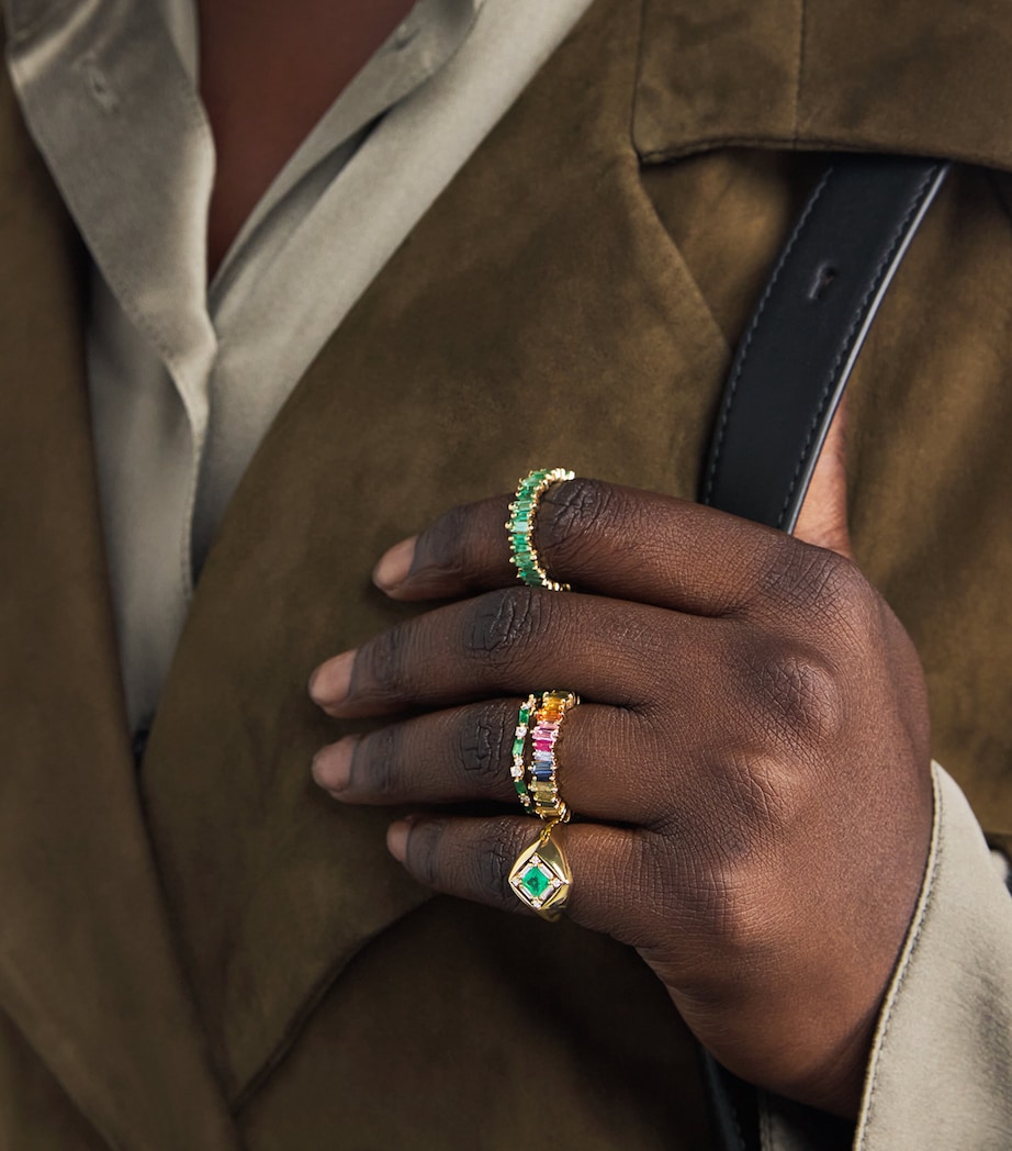 Yellow Gold, Diamond and Emerald Princess Diamond Signet Ring (Size 4.5) 18K YG/EMER Image 5