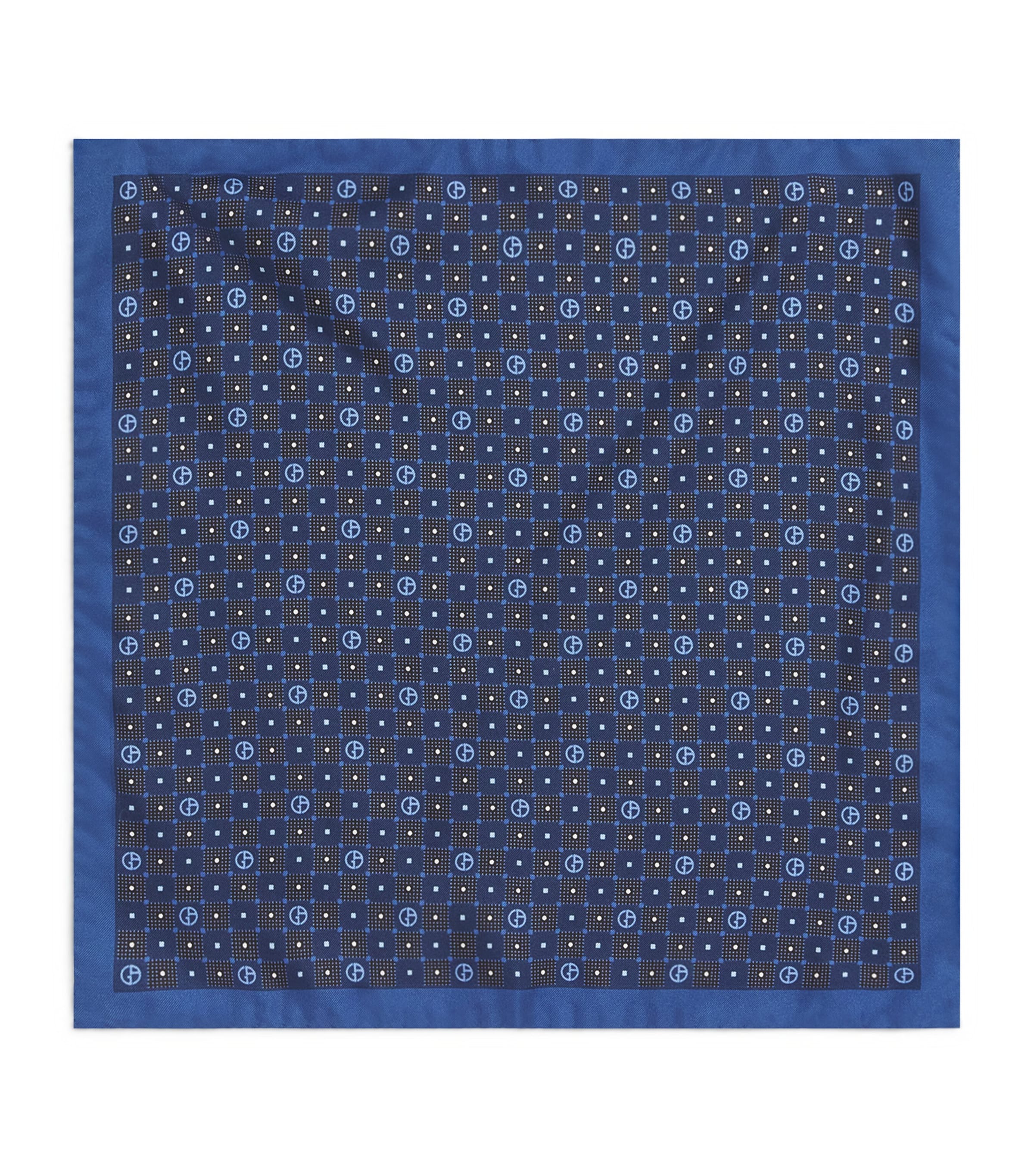 Giorgio Armani Silk Monogram Pocket Square In Blue