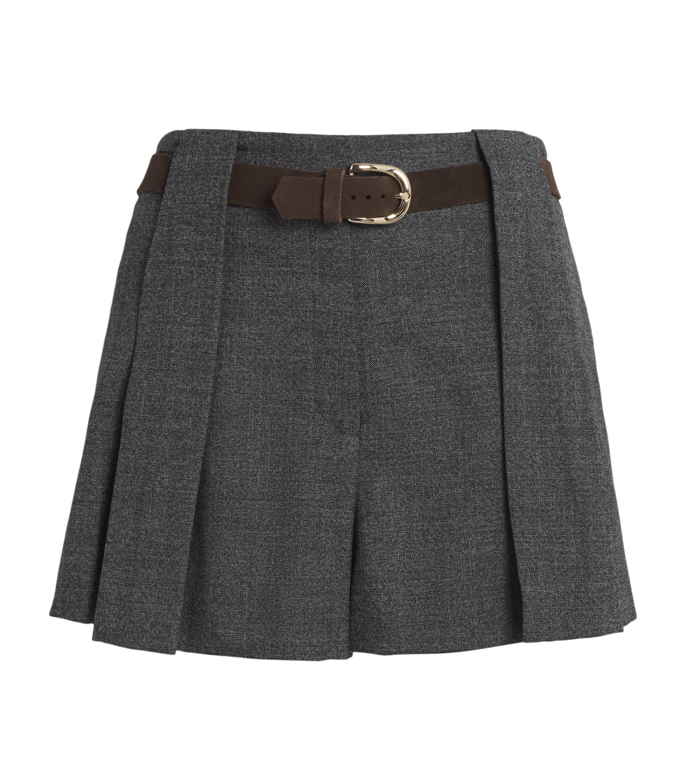 Sandro Belted Pleated Shorts In Gray