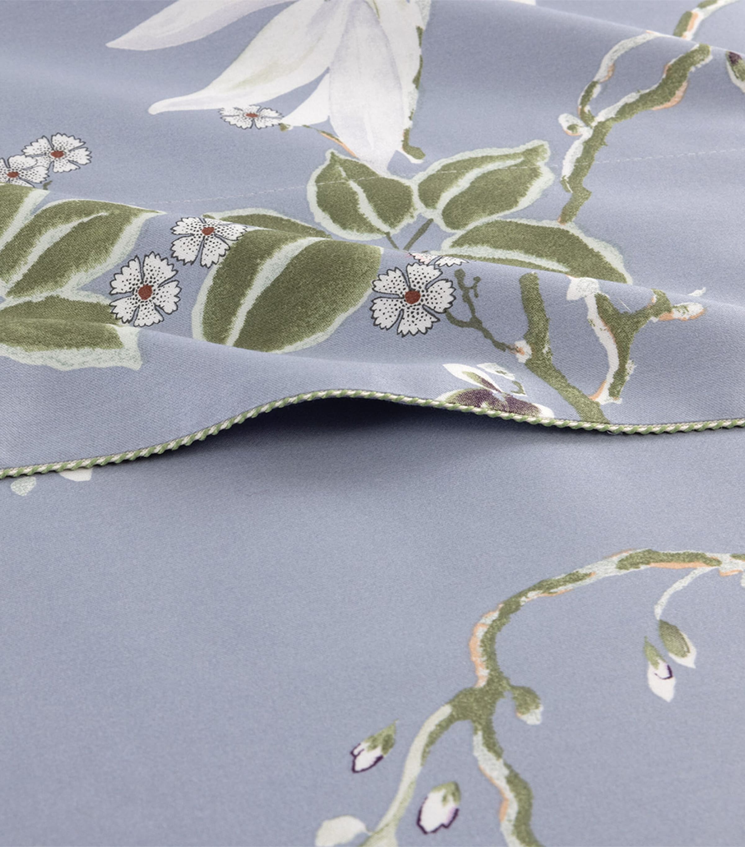 Yves Delorme Organic Cotton Rameau Double Flat Sheet (240cm x 295cm) Blue Image 4