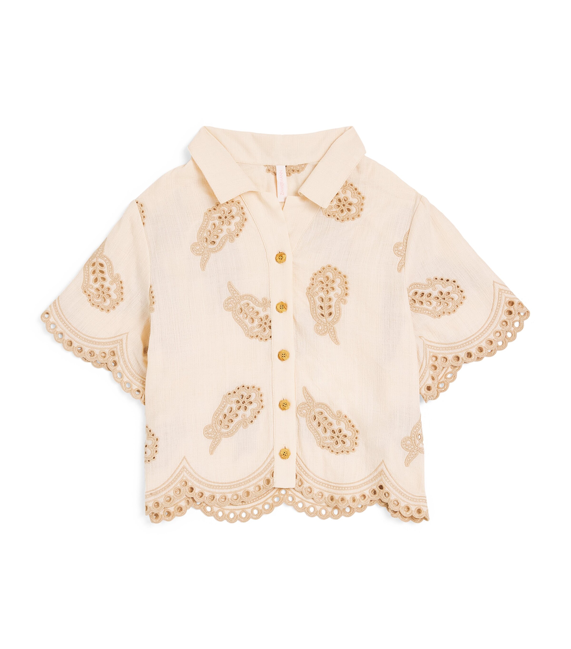 Zimmermann Kids Beige Cotton Embroidered Rhiannon Shirt (2-12