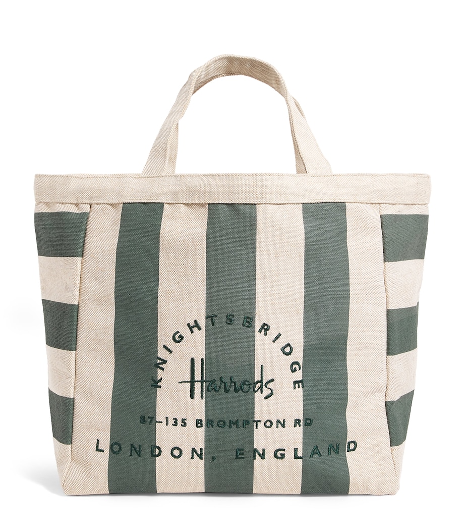 Large Jute Striped Logo Tote Bag GREEN Image 1
