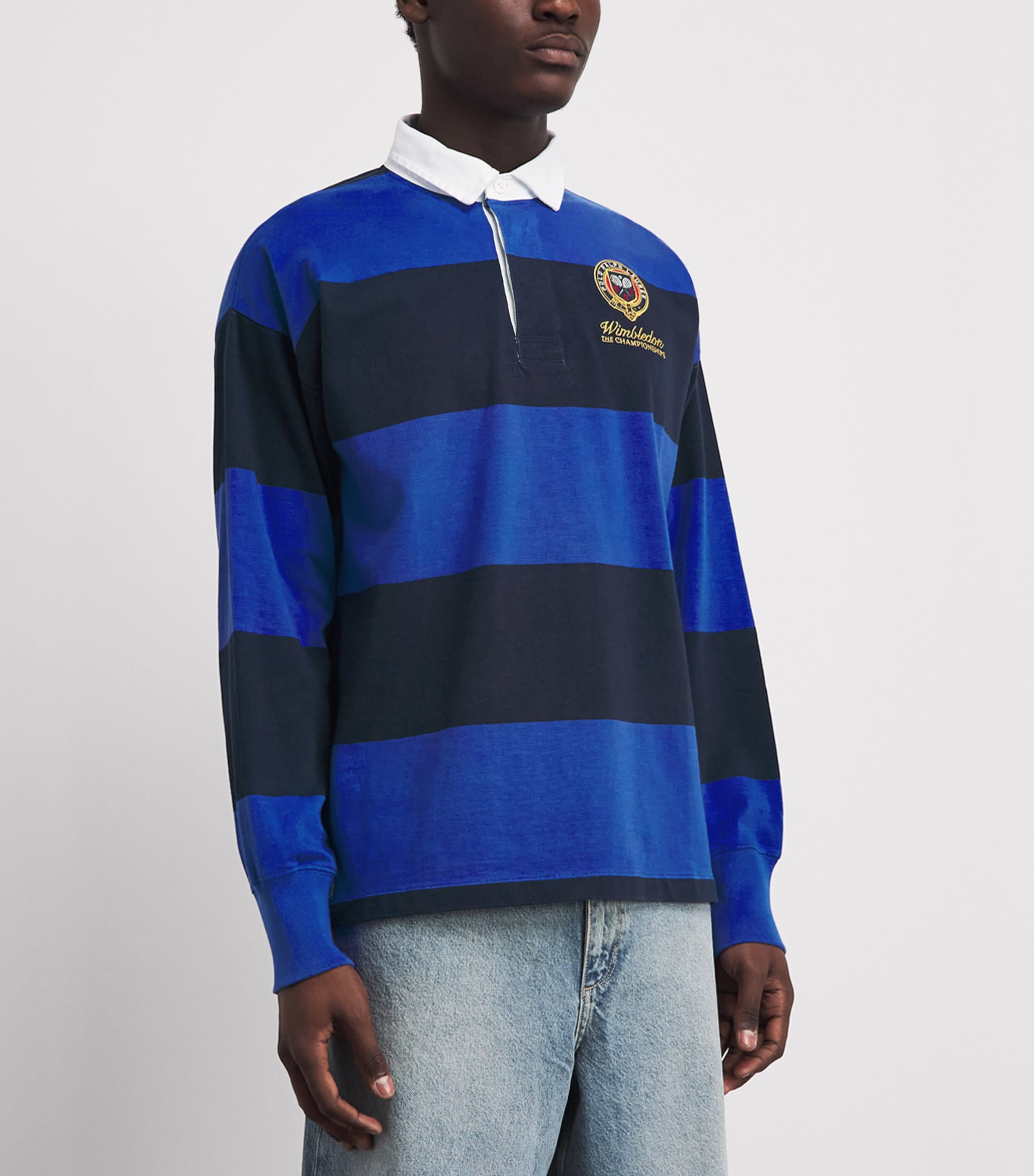 RLX Ralph Lauren Mens x Wimbledon Stripe Rugby Shirt Collegt Blu/refnd Nv Image 4