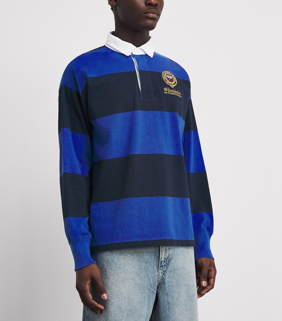 RLX Ralph Lauren Mens x Wimbledon Stripe Rugby Shirt Collegt Blu/refnd Nv Image 4