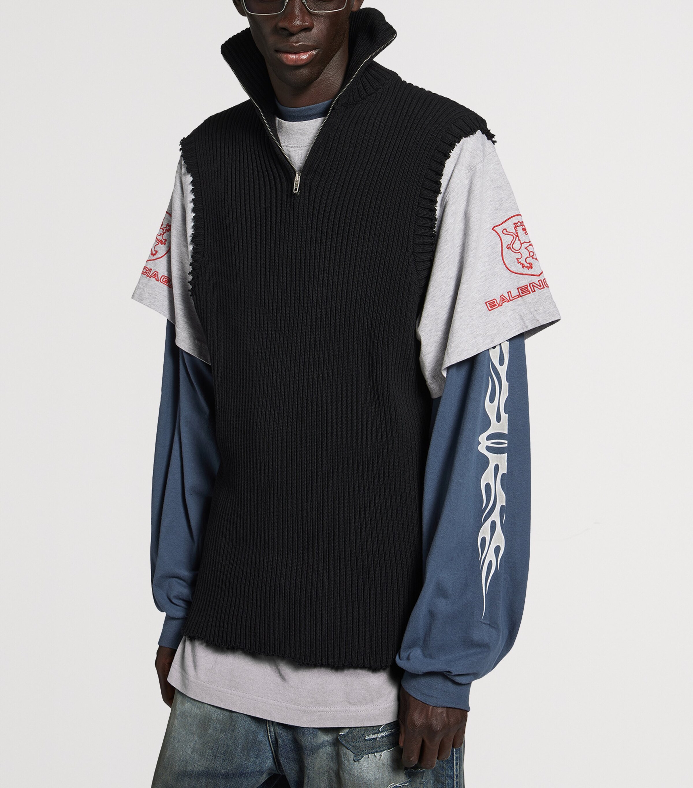 Balenciaga Mens Hybrid Layered Quarter-Zip Sweater Image 5