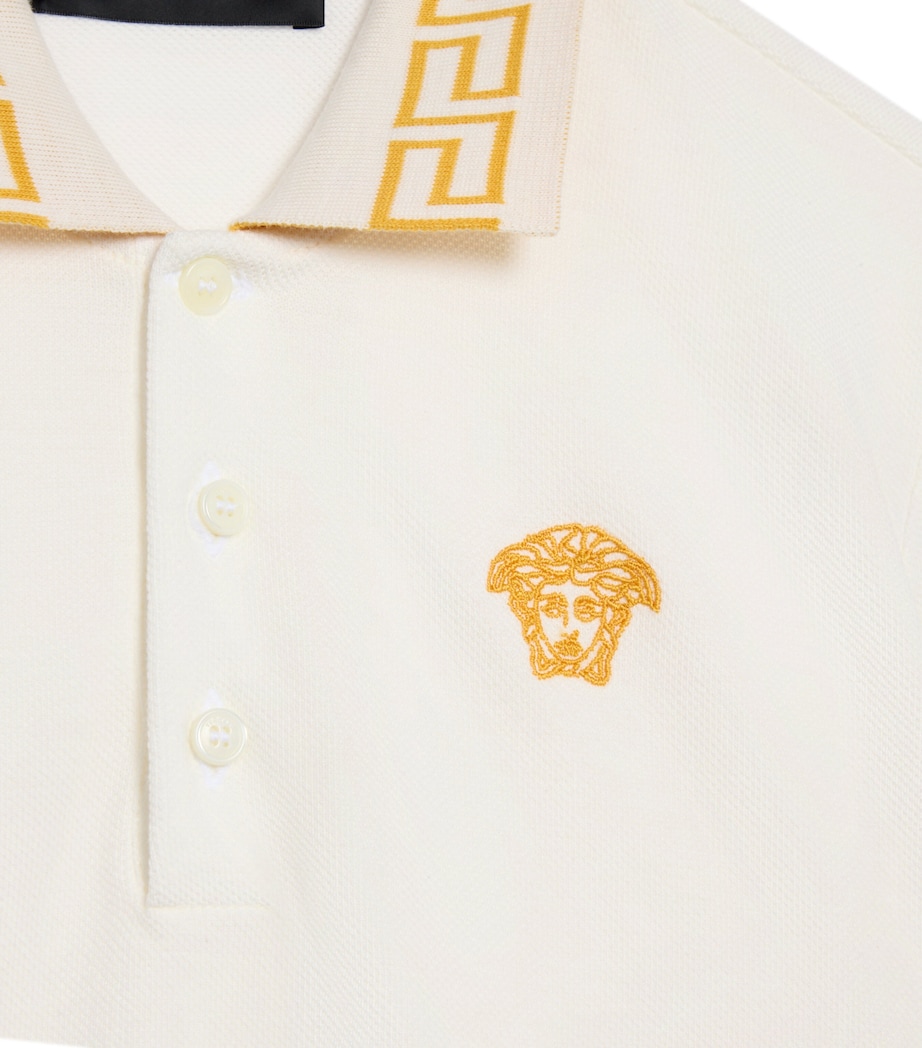 Cotton Logo-Embroidered Polo Shirt (6-14 Years) 2W110-WHITE+GOLD Image 2