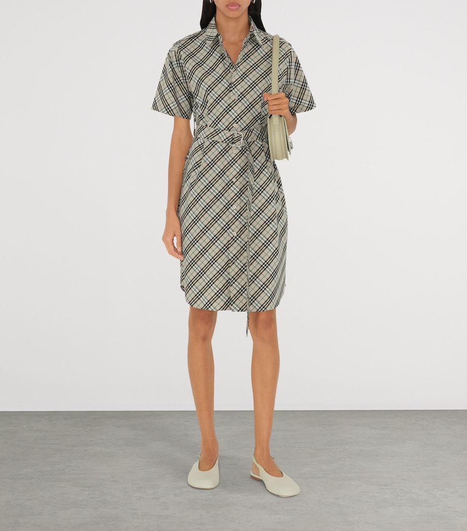 Cotton Check Mini Shirt Dress HUSK IP CHECK Image 2