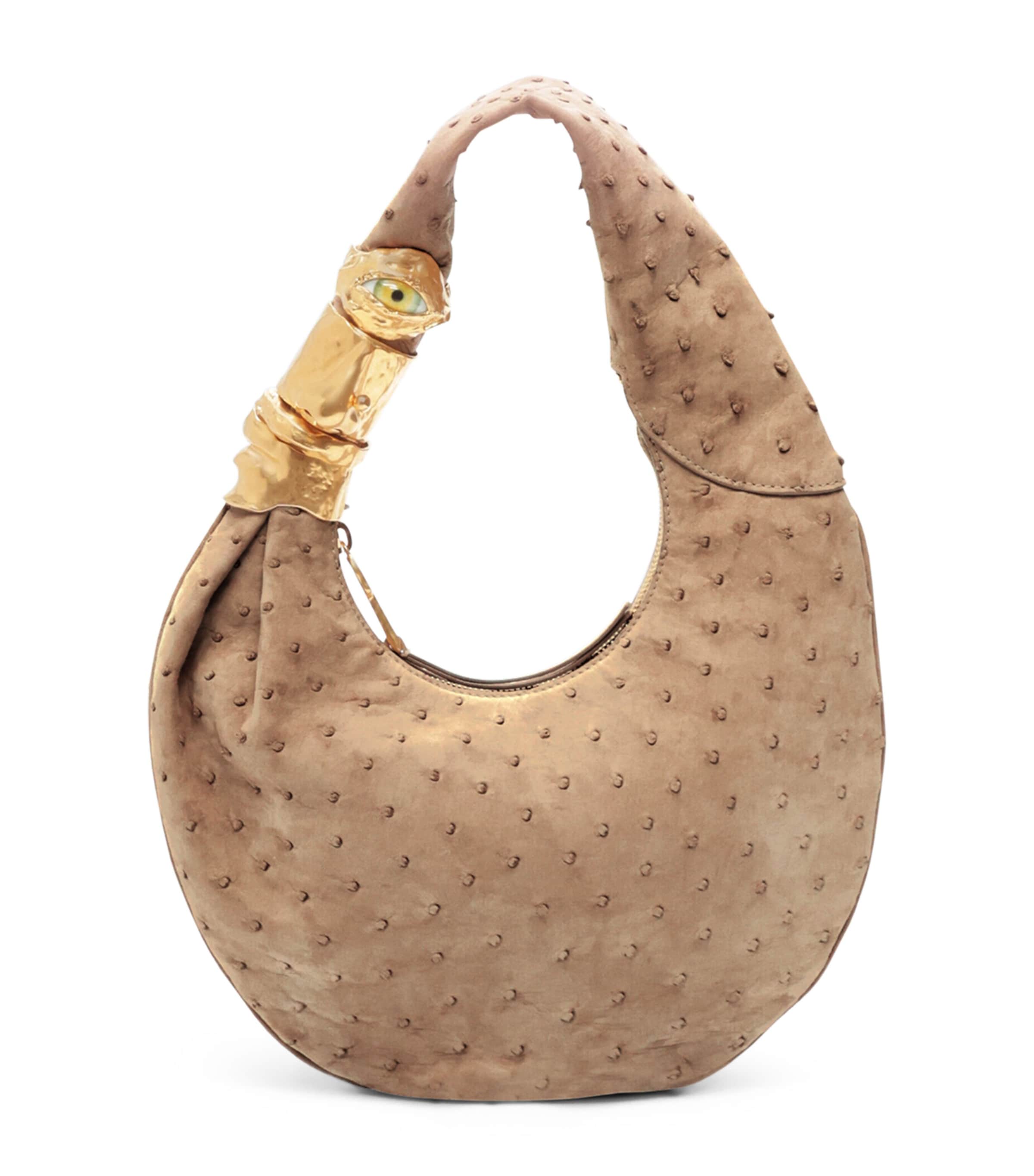 Small Ostrich Leather Soufflé Shoulder Bag 803 TAUPE Image 1