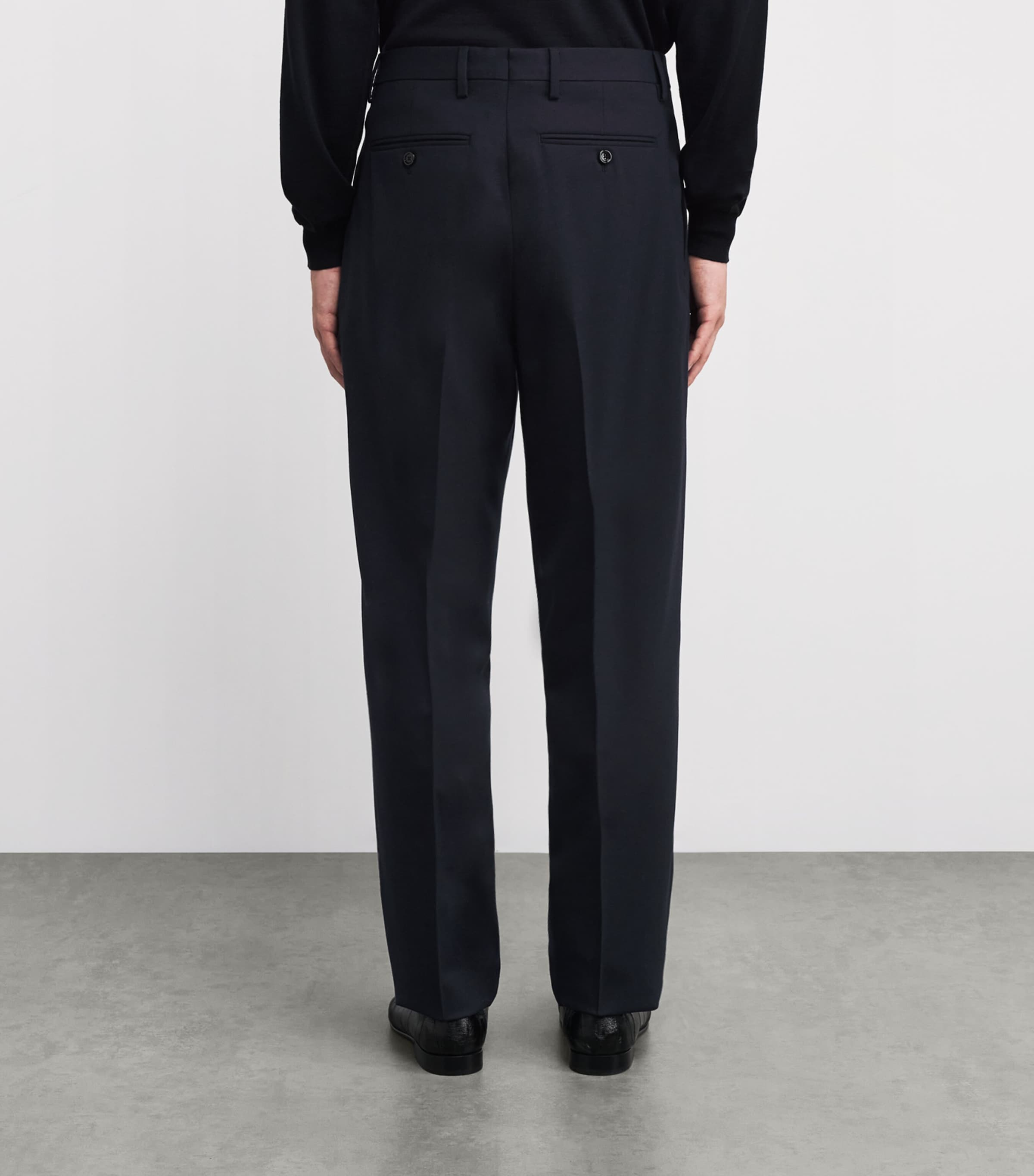 Lardini Mens Virgin Wool Pleated Straight Trousers Navy Image 4