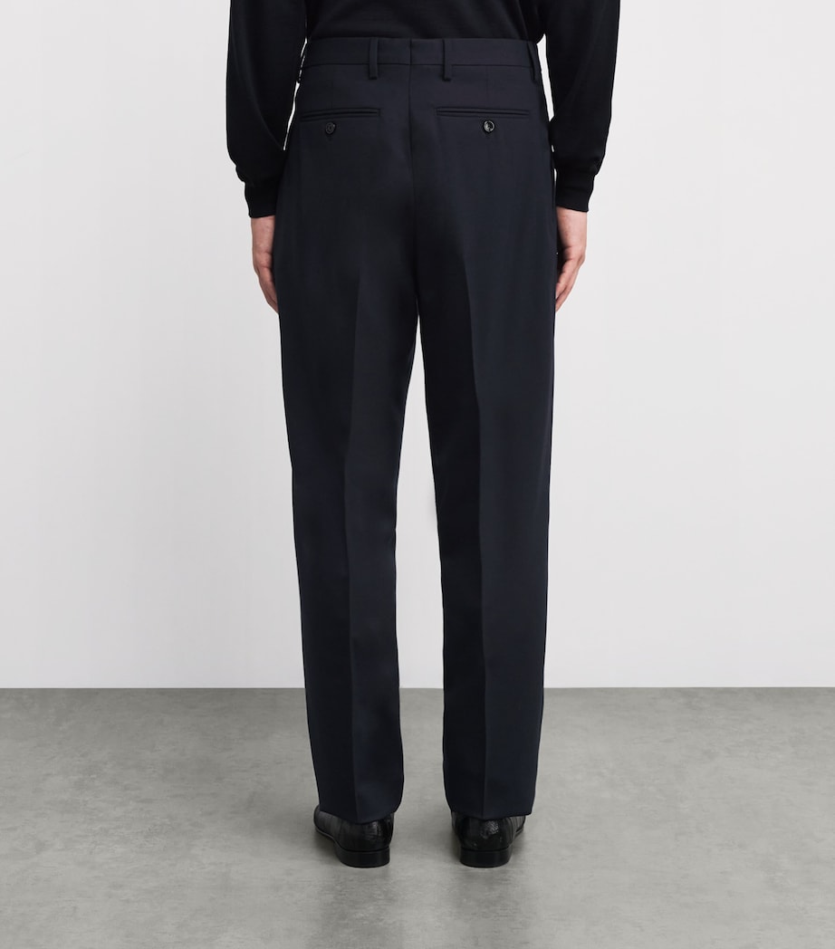 Virgin Wool Pleated Straight Trousers 850 NAVY Image 4