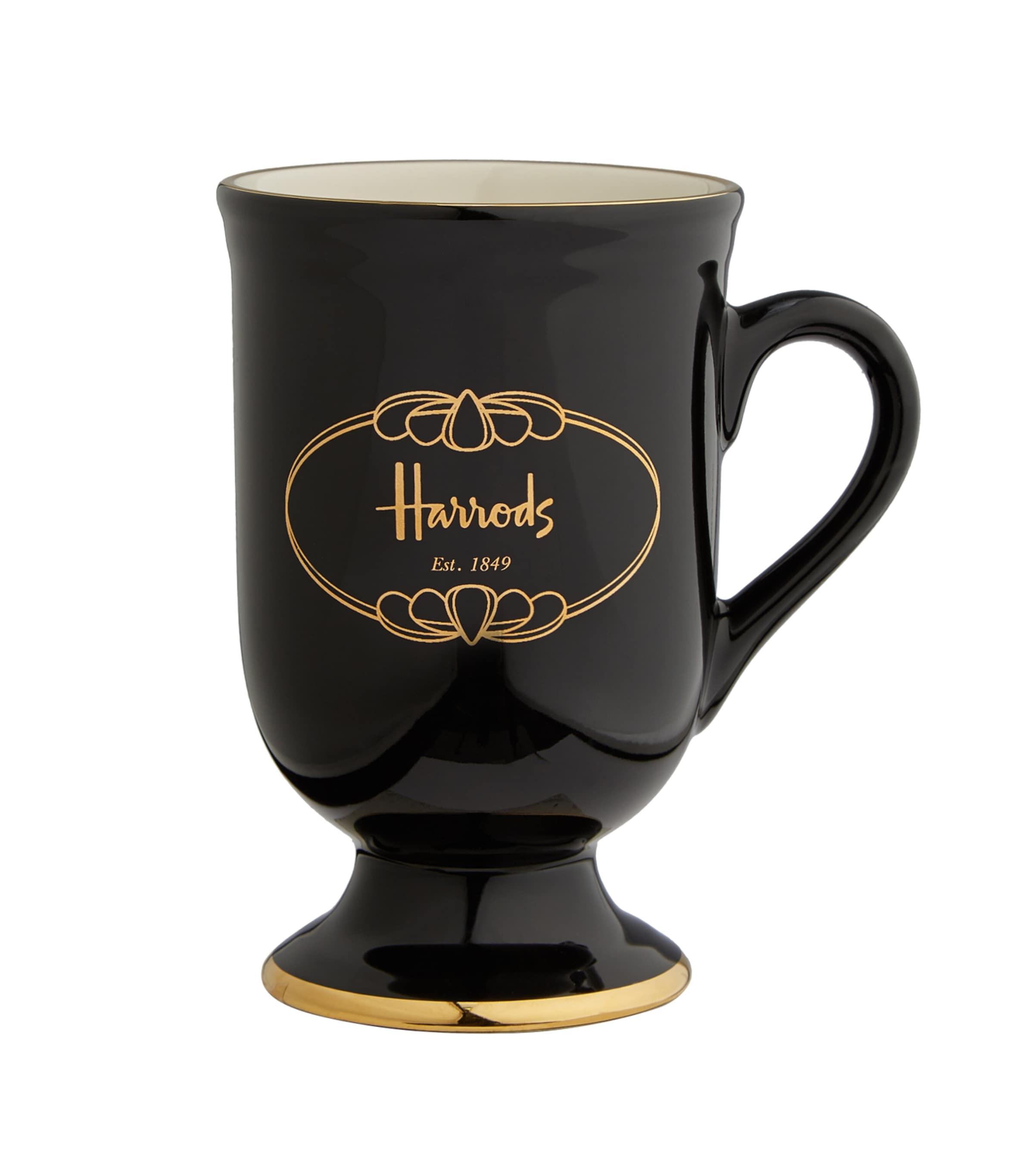 HARRODS BLACK PEDESTAL MUG 