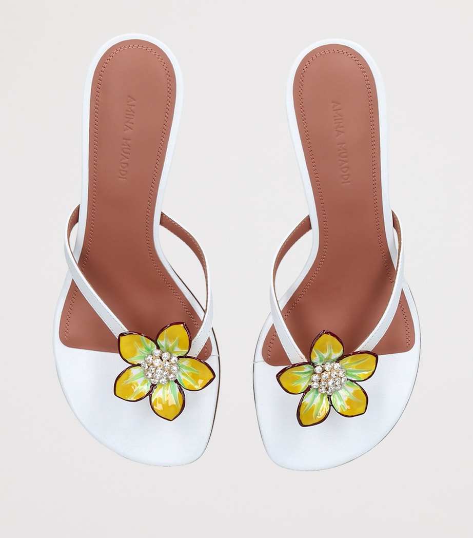 Amina Muaddi Leather Vittoria Flower Heeled Sandals 45 White Image 3