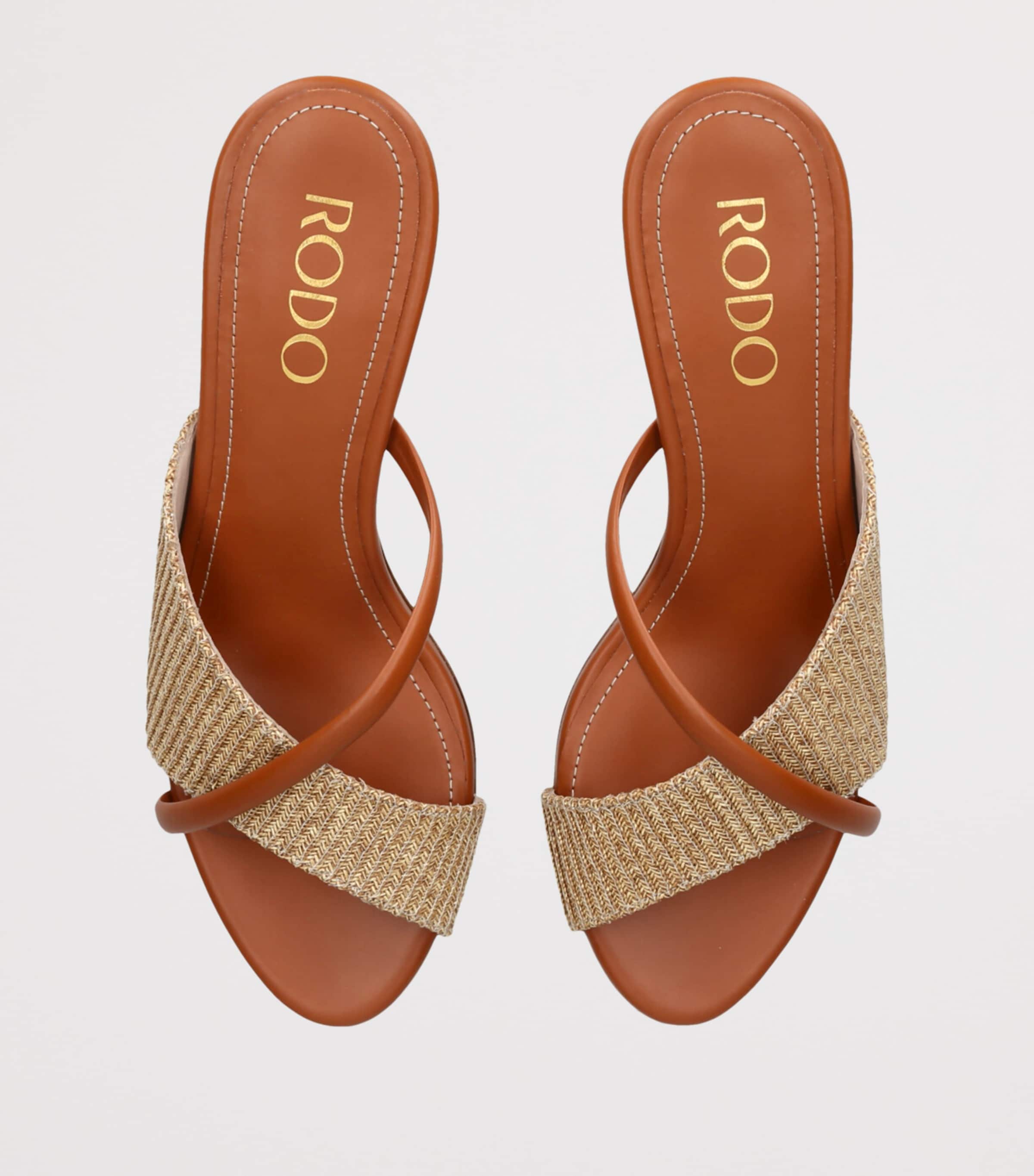 Rodo Leather-Woven Mabella Heeled Mules 55 Beige Comb Image 4