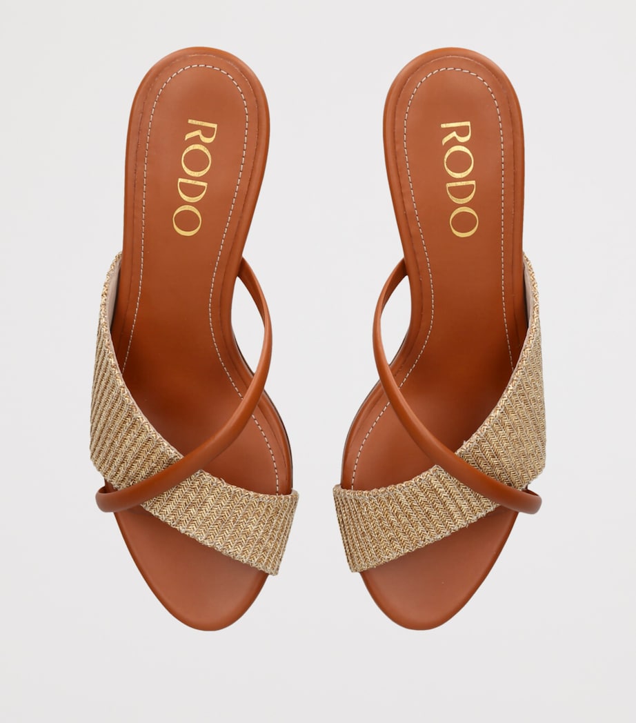 Rodo Leather-Woven Mabella Heeled Mules 55 Beige Comb Image 4