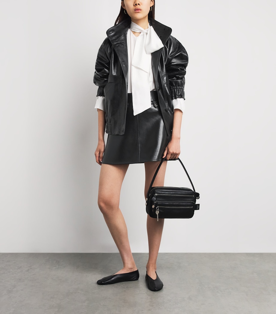 Sandro Paris Womens Oversized Glossy Leather Jacket Black Image 2