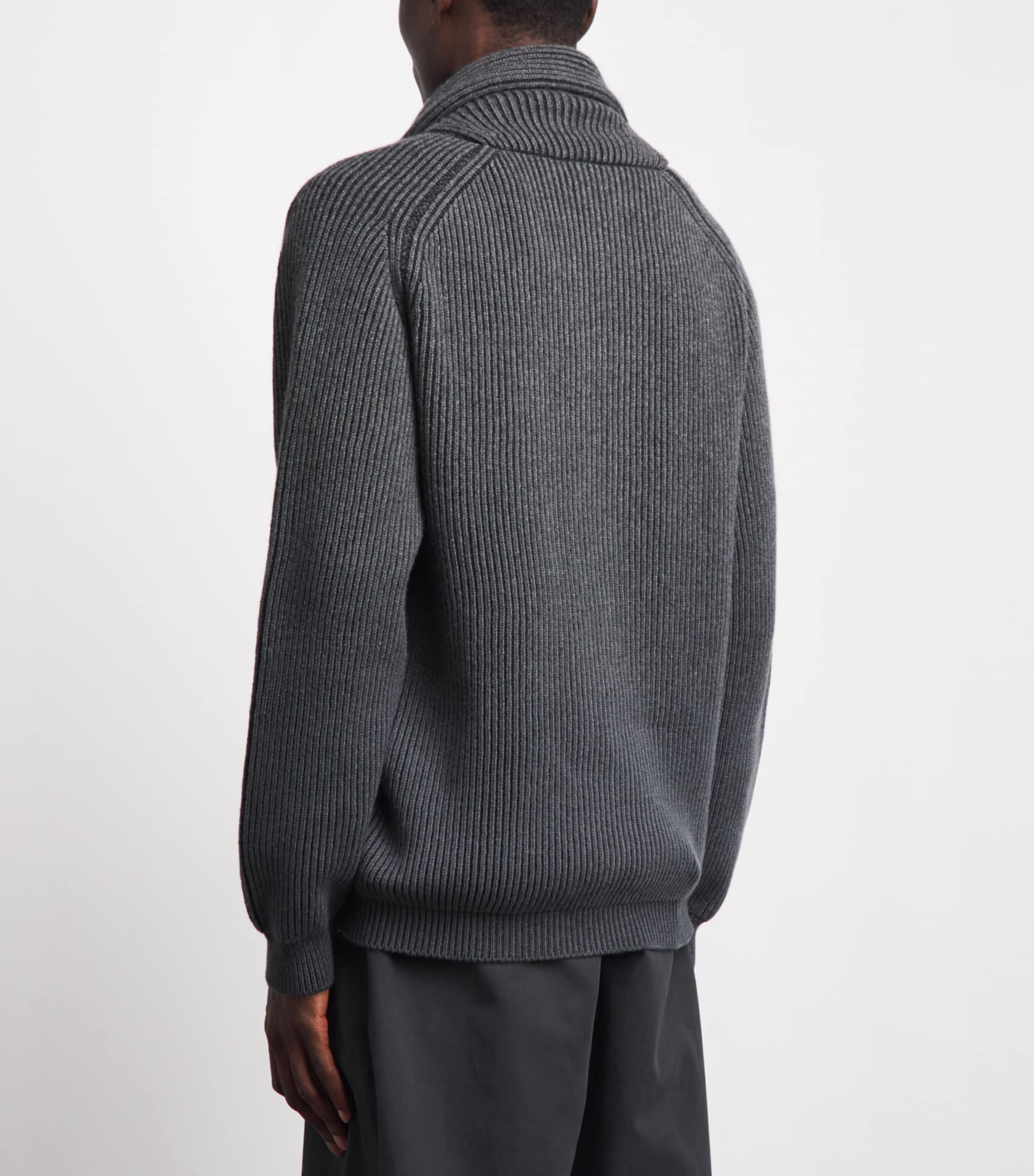Johnstons Of Elgin Mens Cashmere Shawl Cardigan Crane Grey Image 5