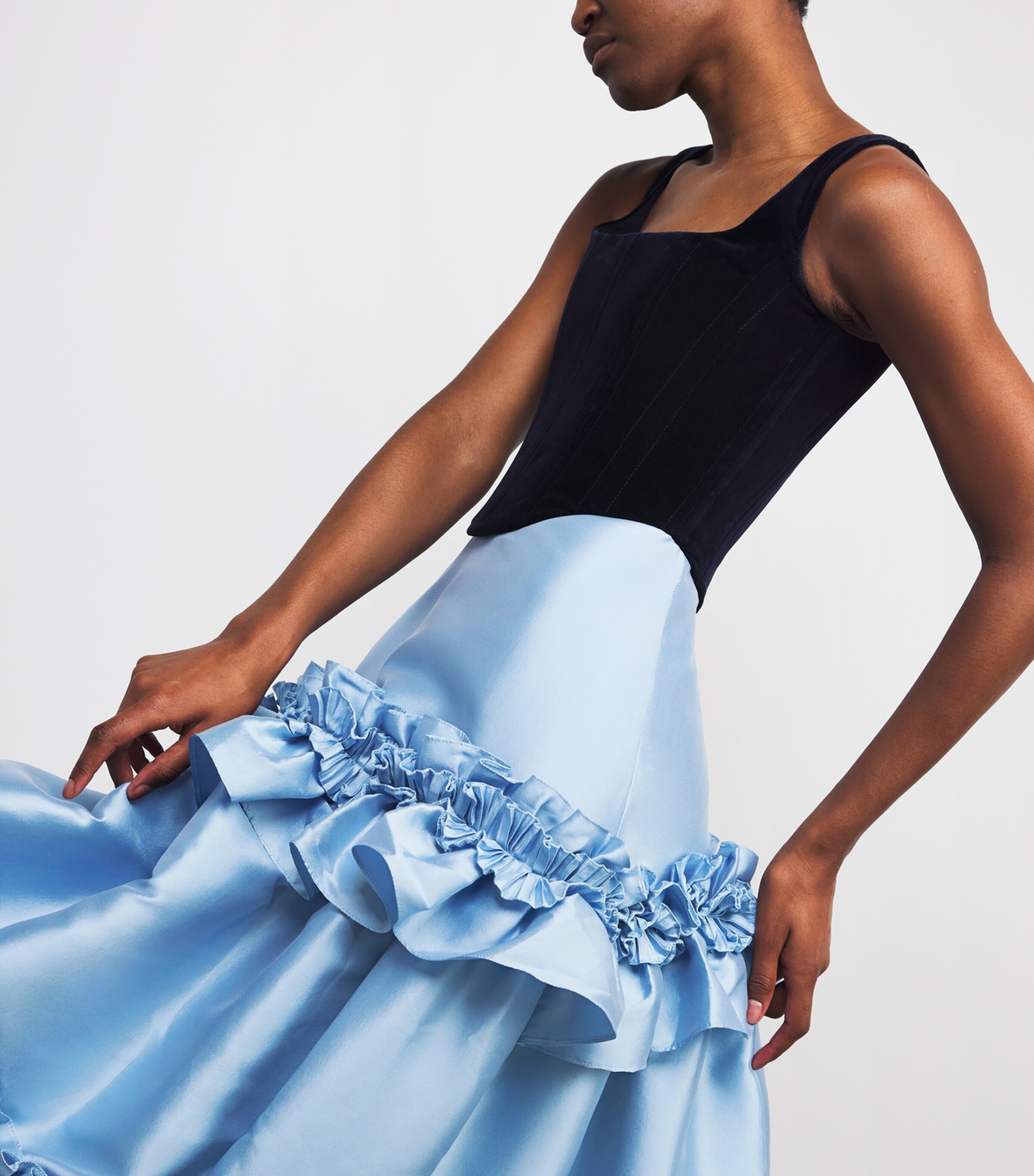 Costarellos Womens Velvet Bustier Gown Blue Image 6
