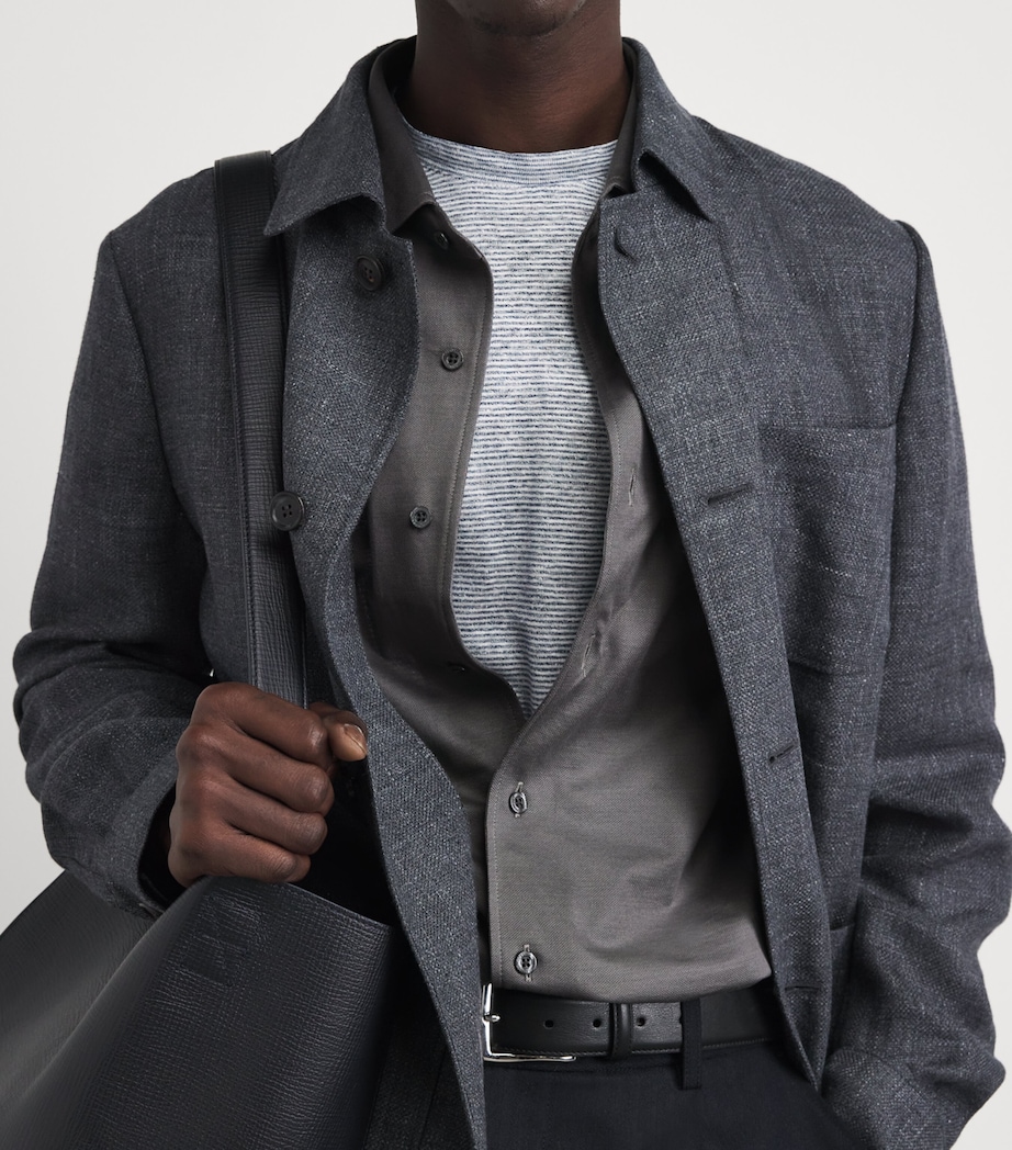 Corneliani Mens Cotton Long-Sleeve Shirt Grey Piece Dyed Image 3