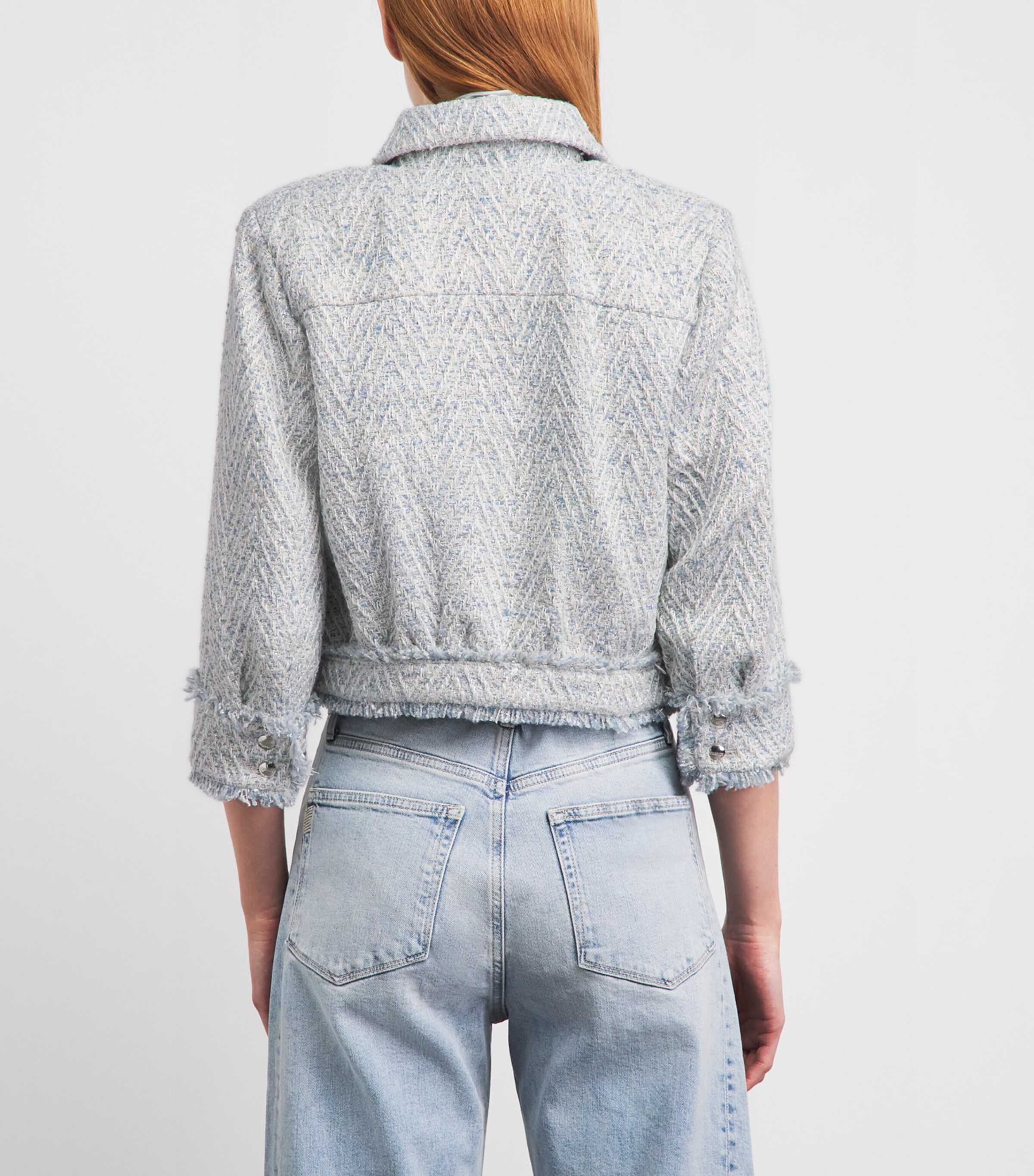 L'Agence Womens Tweed Chevron Jacket Lt Blue/ivory Chvron Image 5