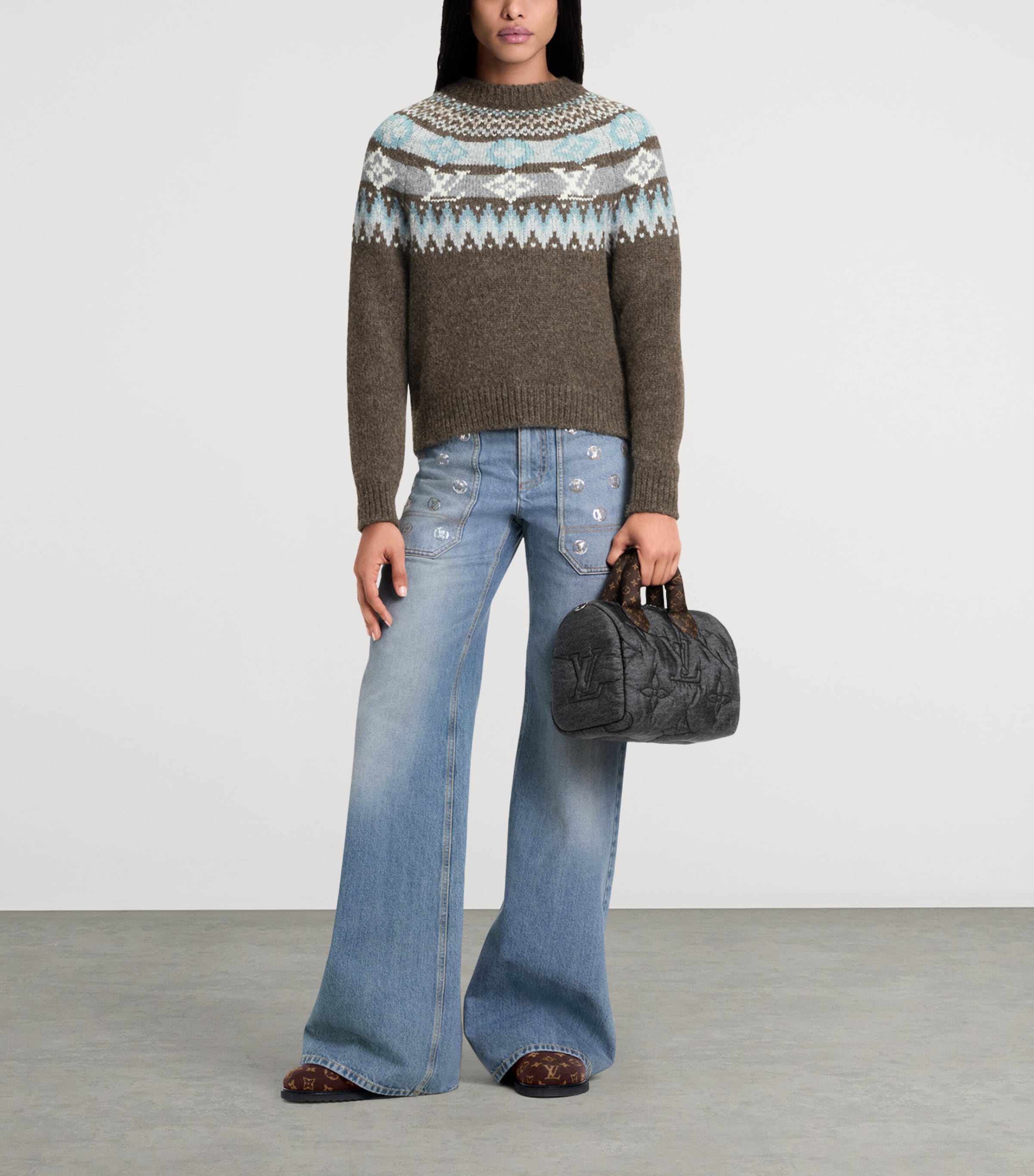 Wool-Blend Jacquard Monogram Sweater GREY Image 3