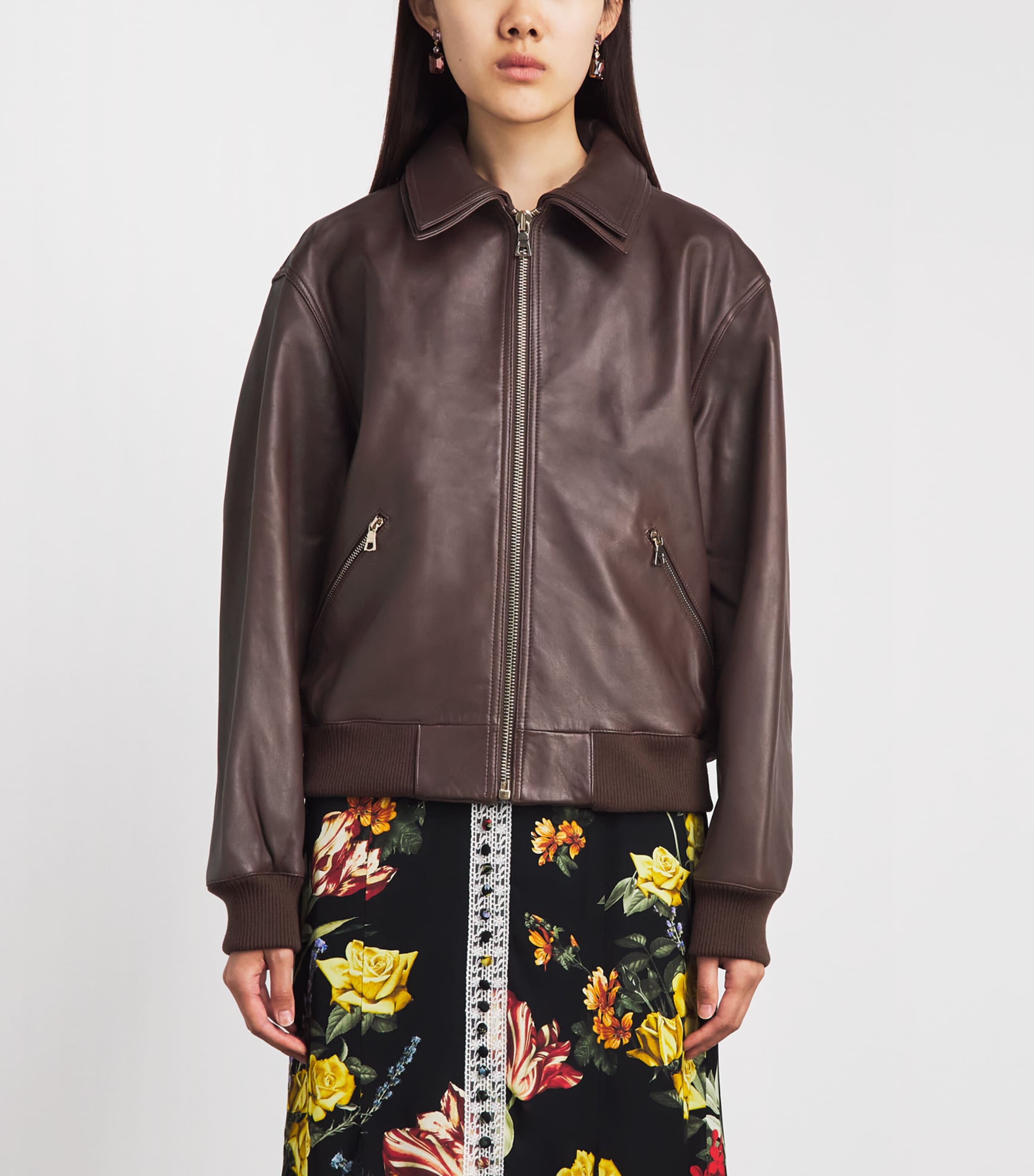 Alice+Olivia Womens Double-Layer Collins Leather Jacket Dark Chocolate Image 4