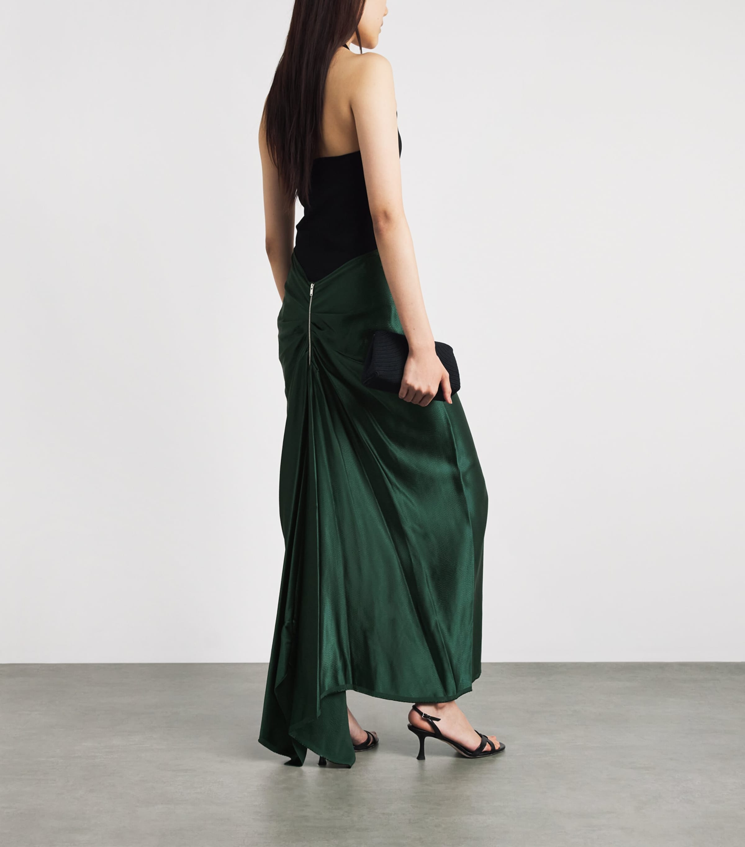 FFORME Womens Satin Jovie Maxi Skirt Evergreen Image 2