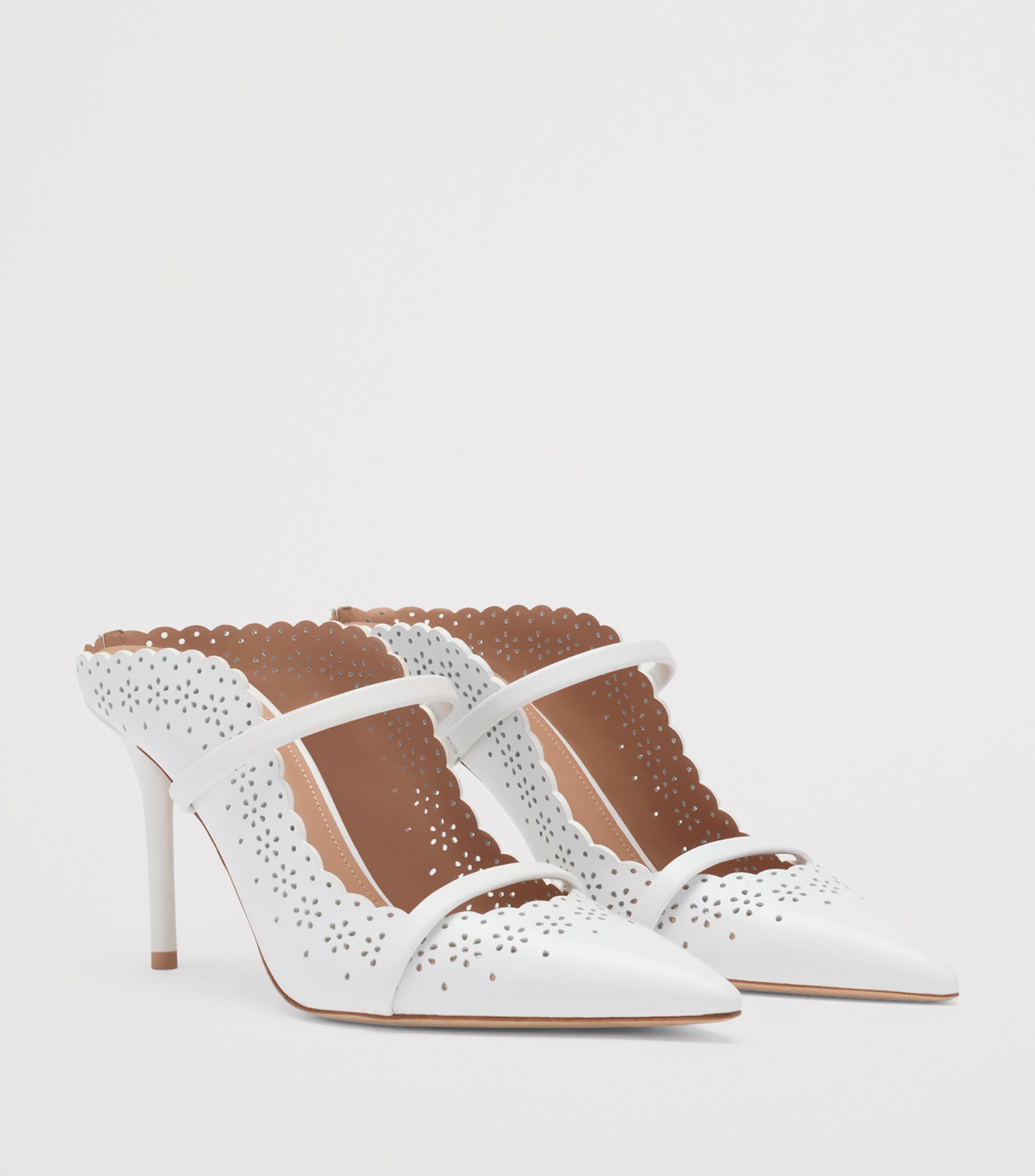 Malone Souliers Nappa Leather Broderie Maureen Heeled Mules 85 White Image 3