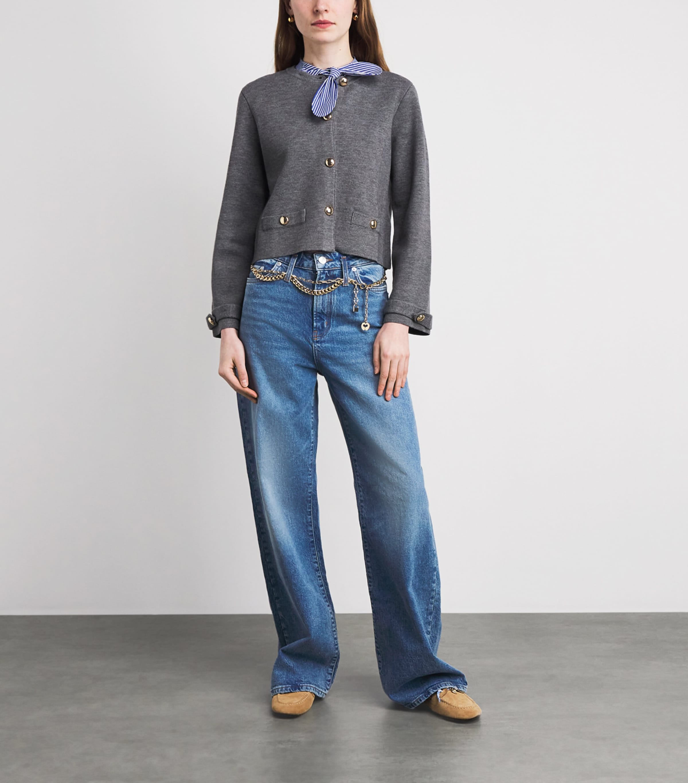 Maje Womens Chain-Detail High-Rise Wide-Leg Jeans Blue Image 2