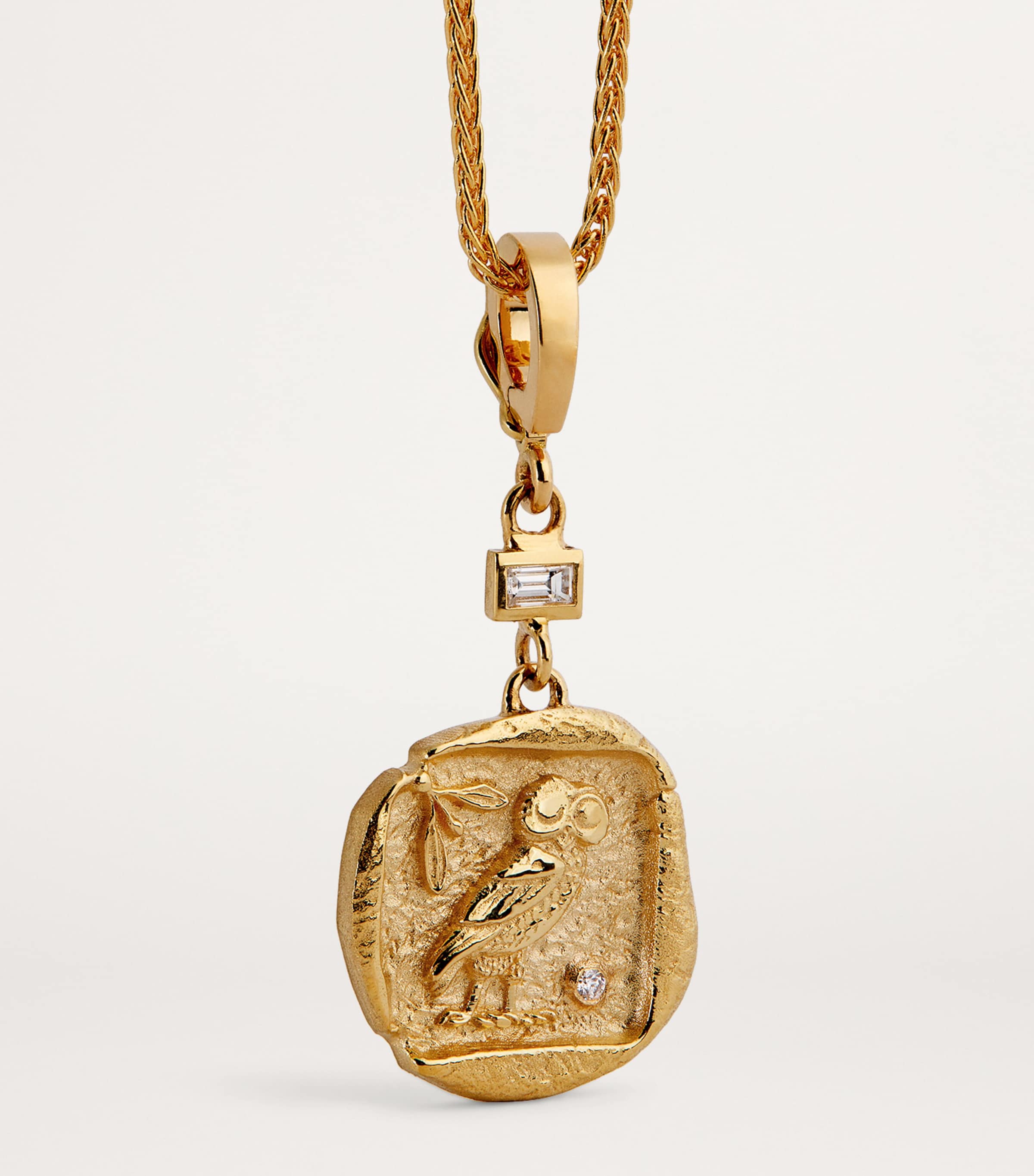 Azlee Small Yellow Gold and Diamond Owl of Athena Coin Charm Yellow Gold Image 4