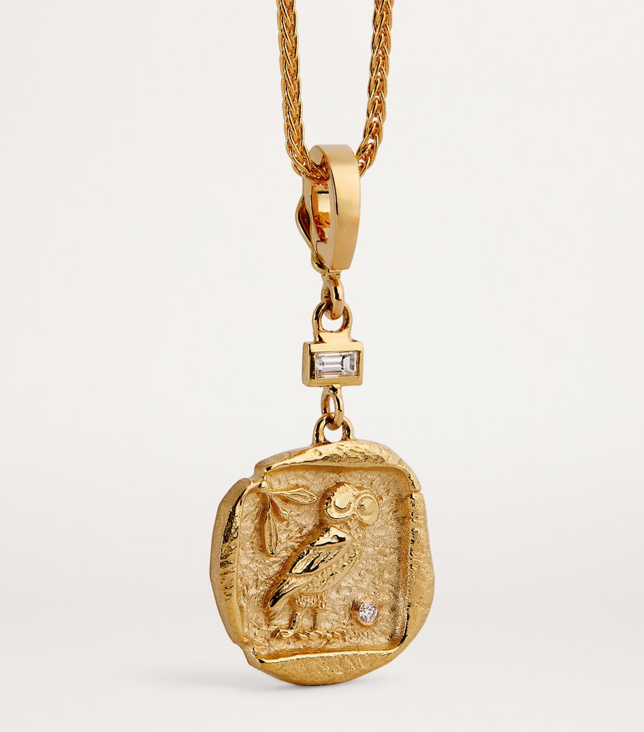 Azlee Small Yellow Gold and Diamond Owl of Athena Coin Charm Yellow Gold Image 4