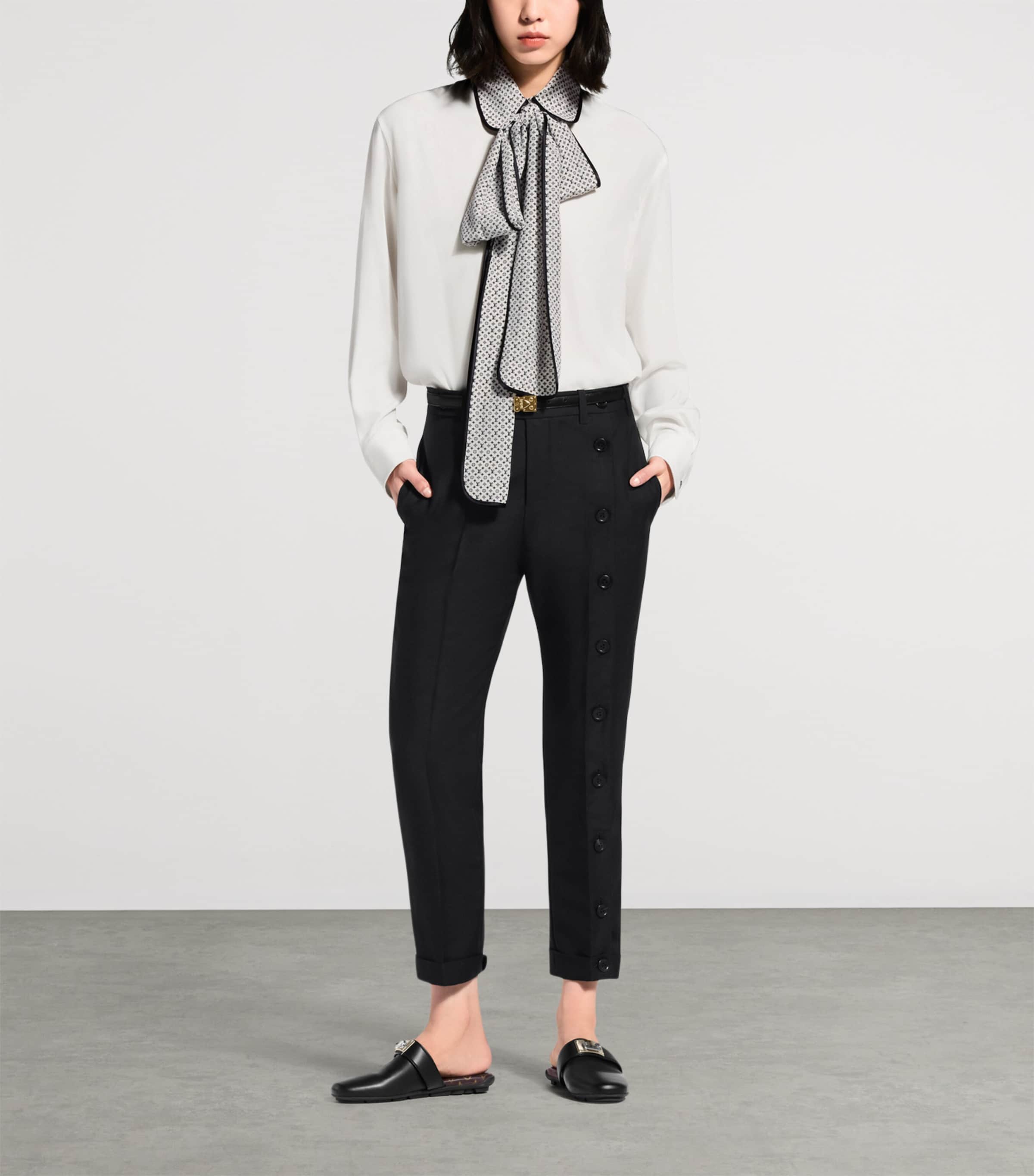 LOUIS VUITTON Womens Mohair-Wool Buttton-Leg Tailored Trousers Black Image 2