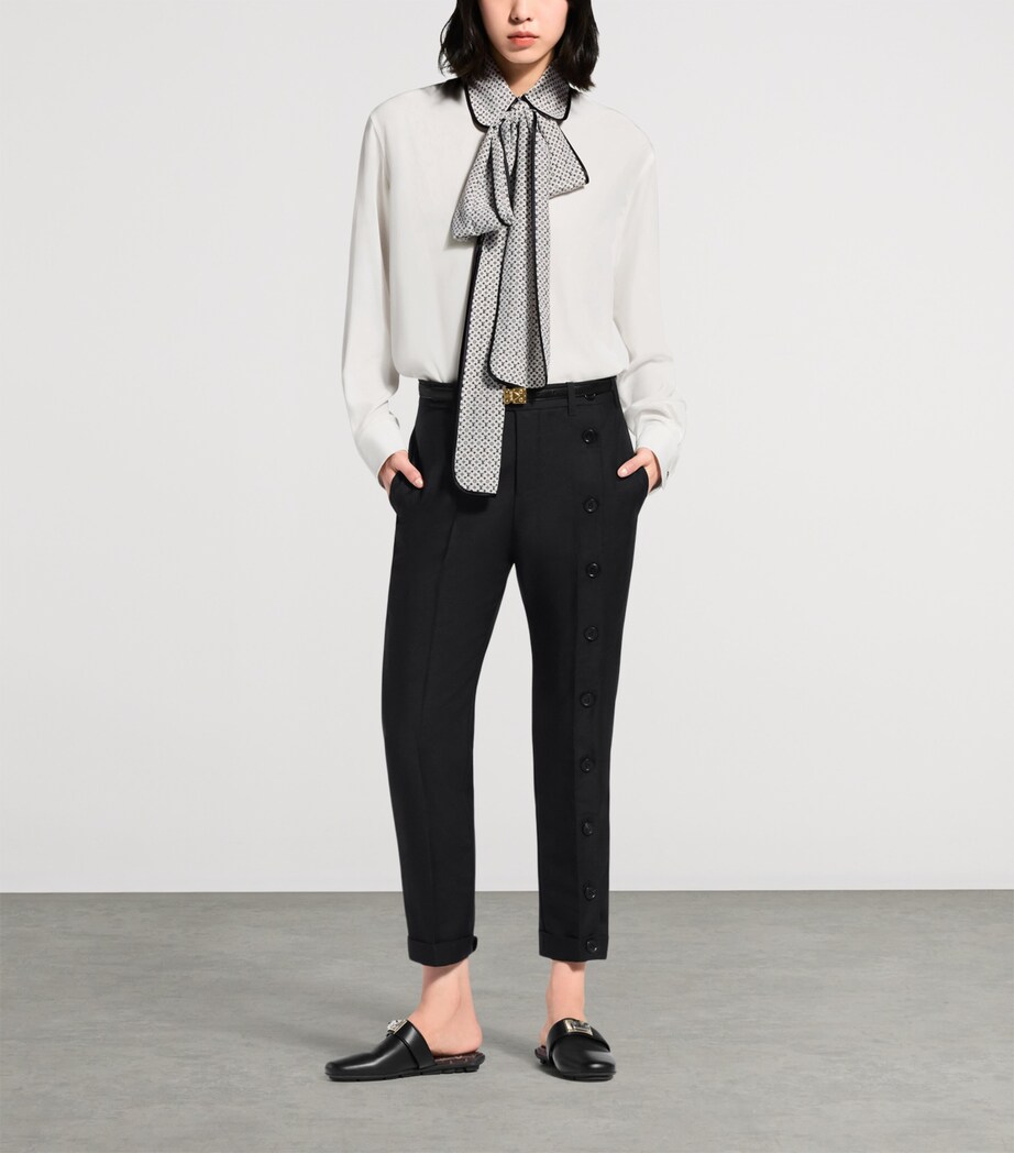 LOUIS VUITTON Womens Mohair-Wool Buttton-Leg Tailored Trousers Black Image 2
