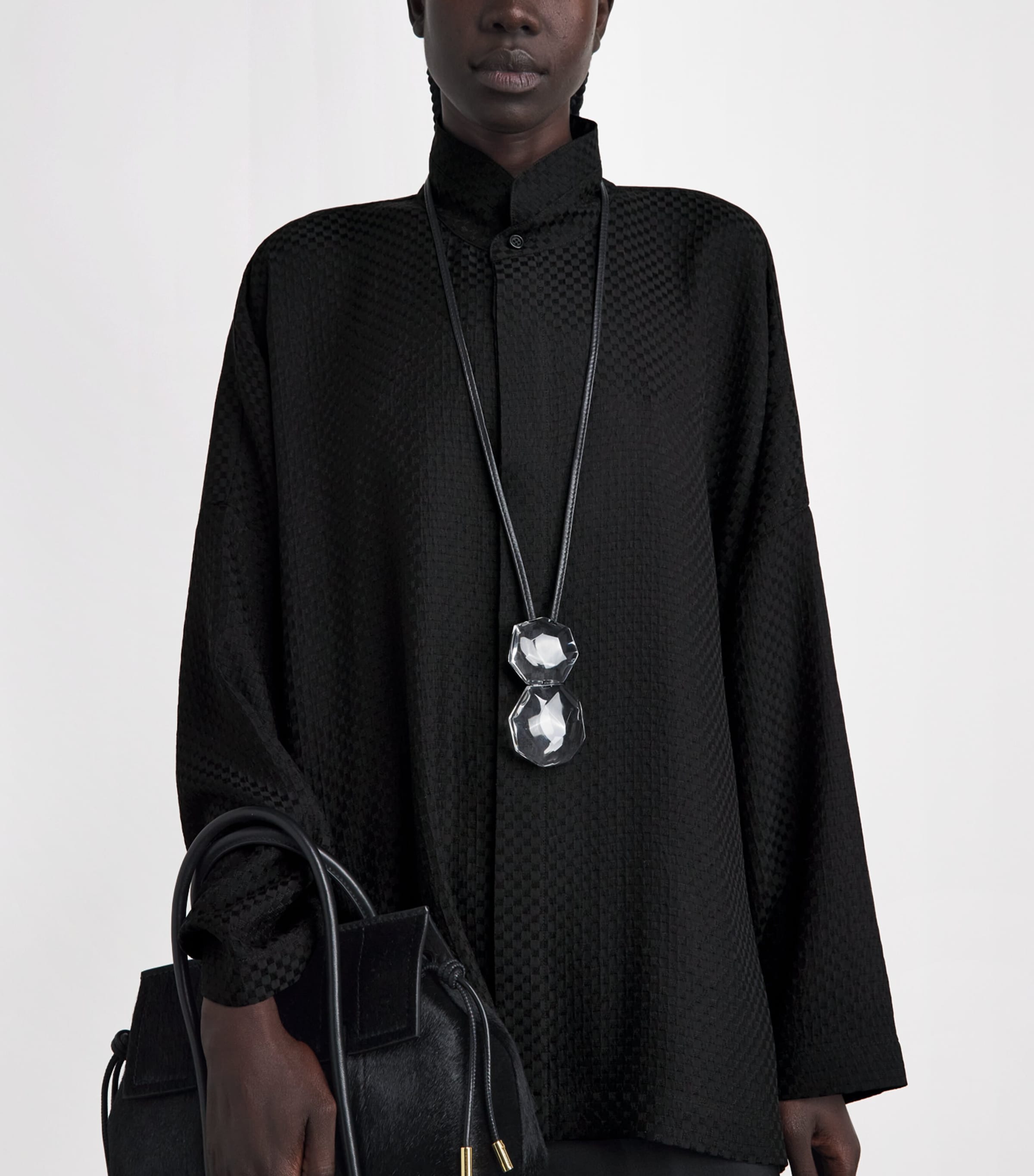 Eskandar Womens Silk Double-Stand Collar Shirt Black Image 3
