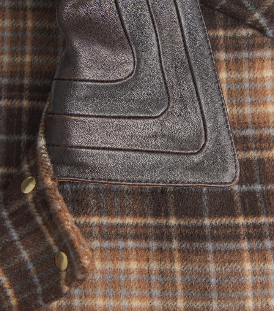 Sandro Paris Womens Wool-Blend Oversized Check Coat Brown Image 6