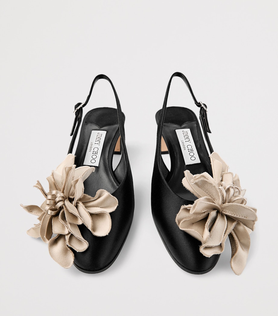 Jimmy Choo Eyla 45 Floral-Appliqué Slingback Pumps Black/bone Image 4