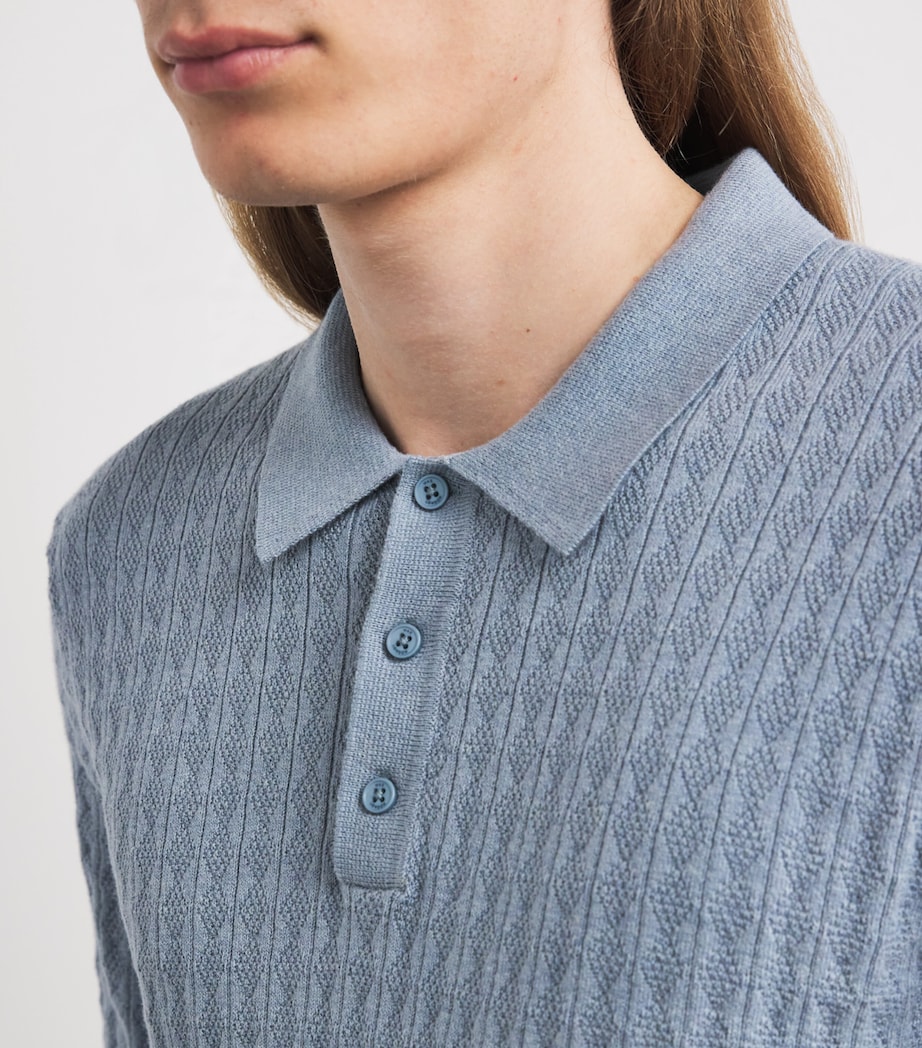 Cotton-Cashmere Diamond Polo Shirt GREY BLUE Image 6