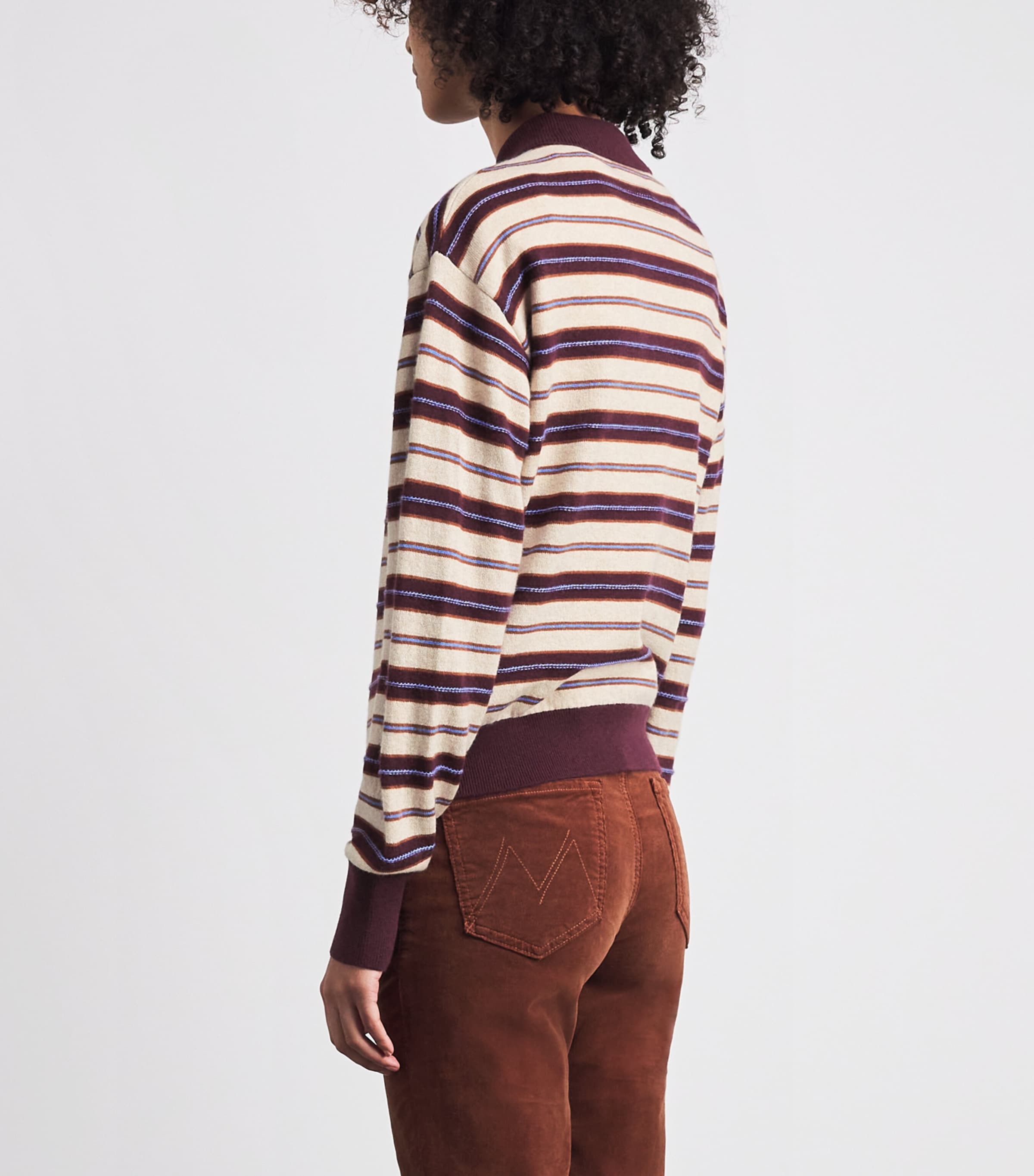 Guest In Residence Womens Cashmere Collegiate Stripe Polo Sweater Fig Combo Figco Image 5