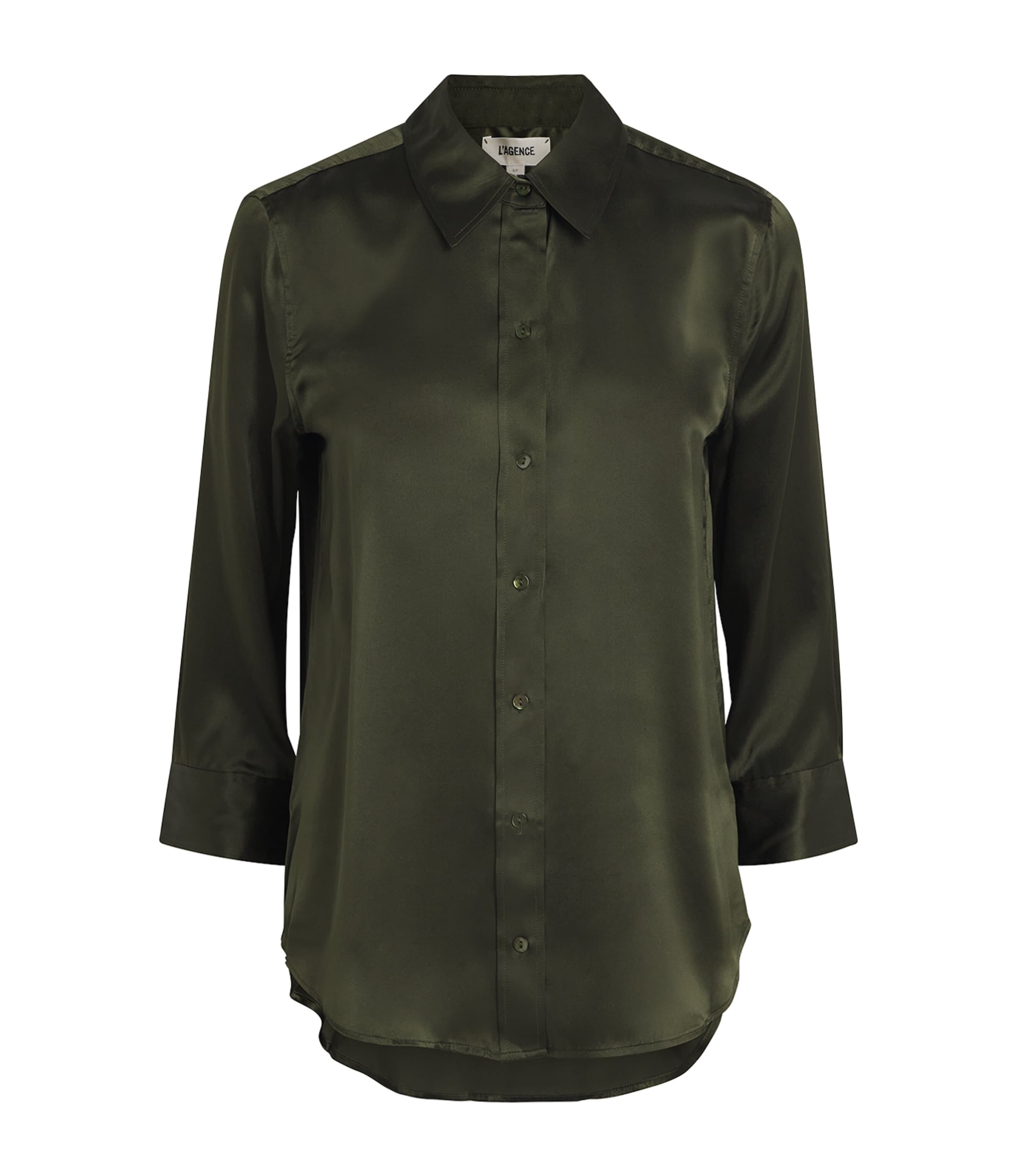 Silk Cropped-Sleeve Dani Shirt DEEP OLIVE DEOL Image 1
