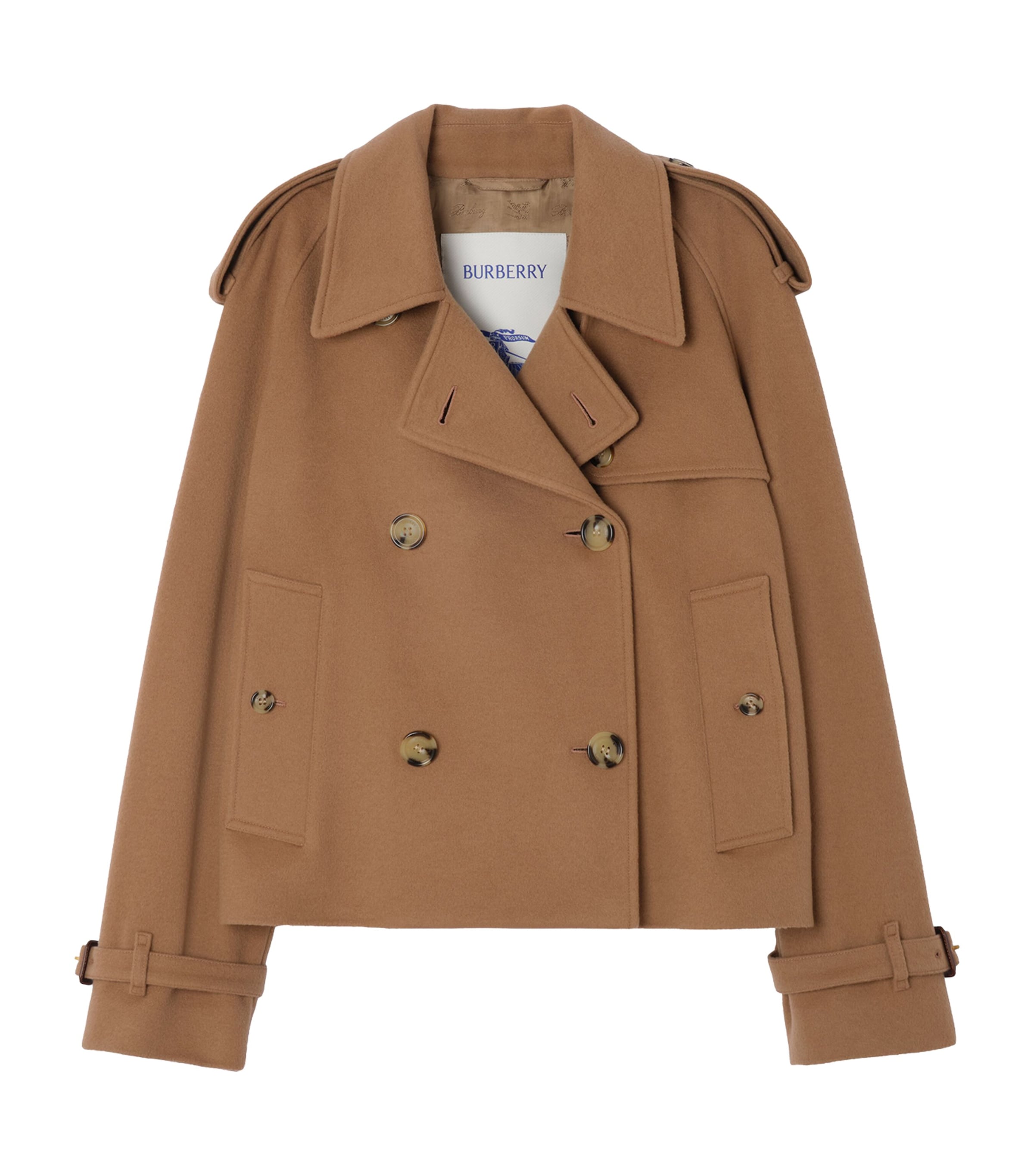 Burberry Womens Cashmere Mayfair Cropped Trench Jacket Camel Image 1