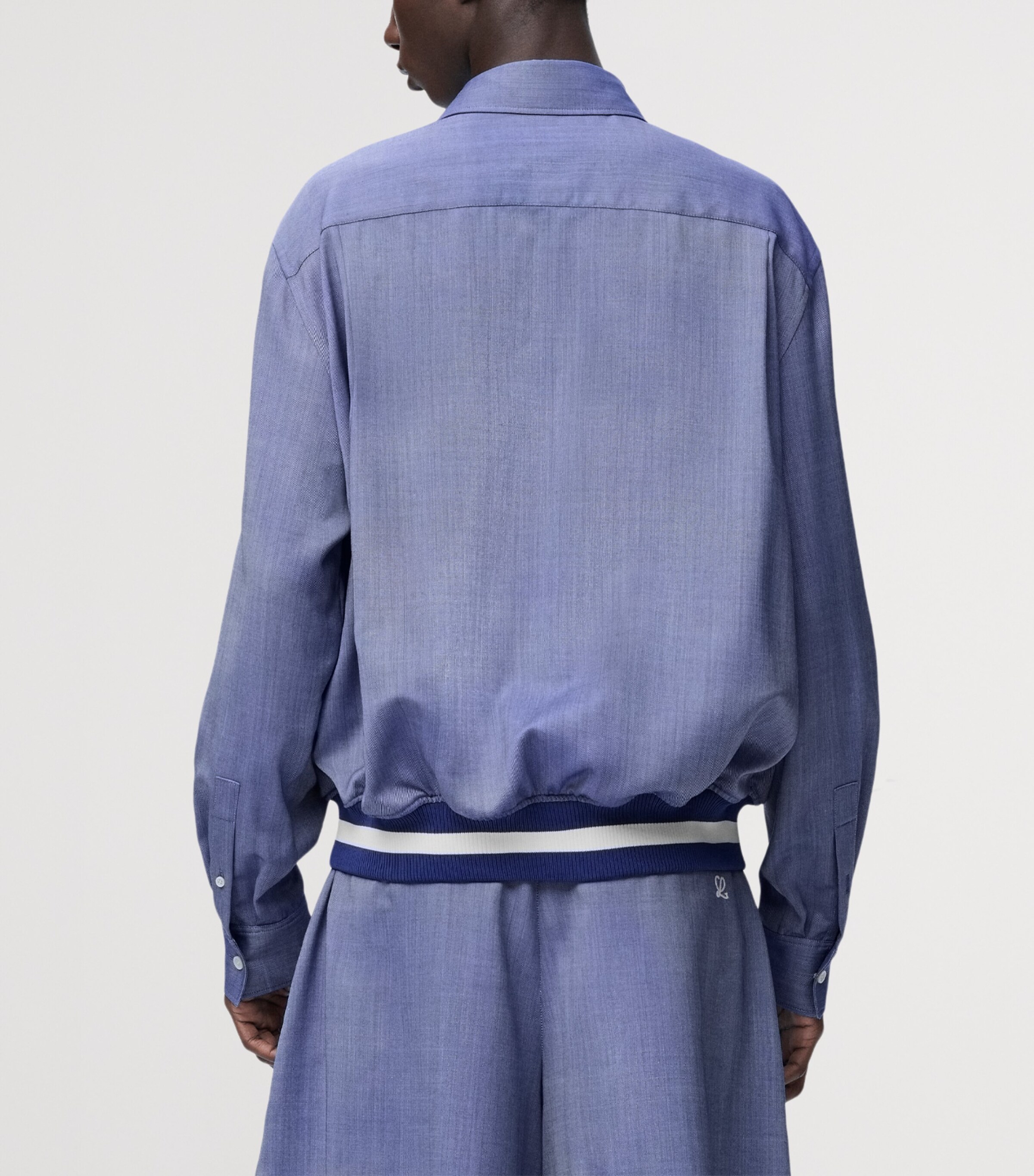 LOEWE Mens Wool-Blend Stripe-Trim Shirt Jacket Blue Image 4