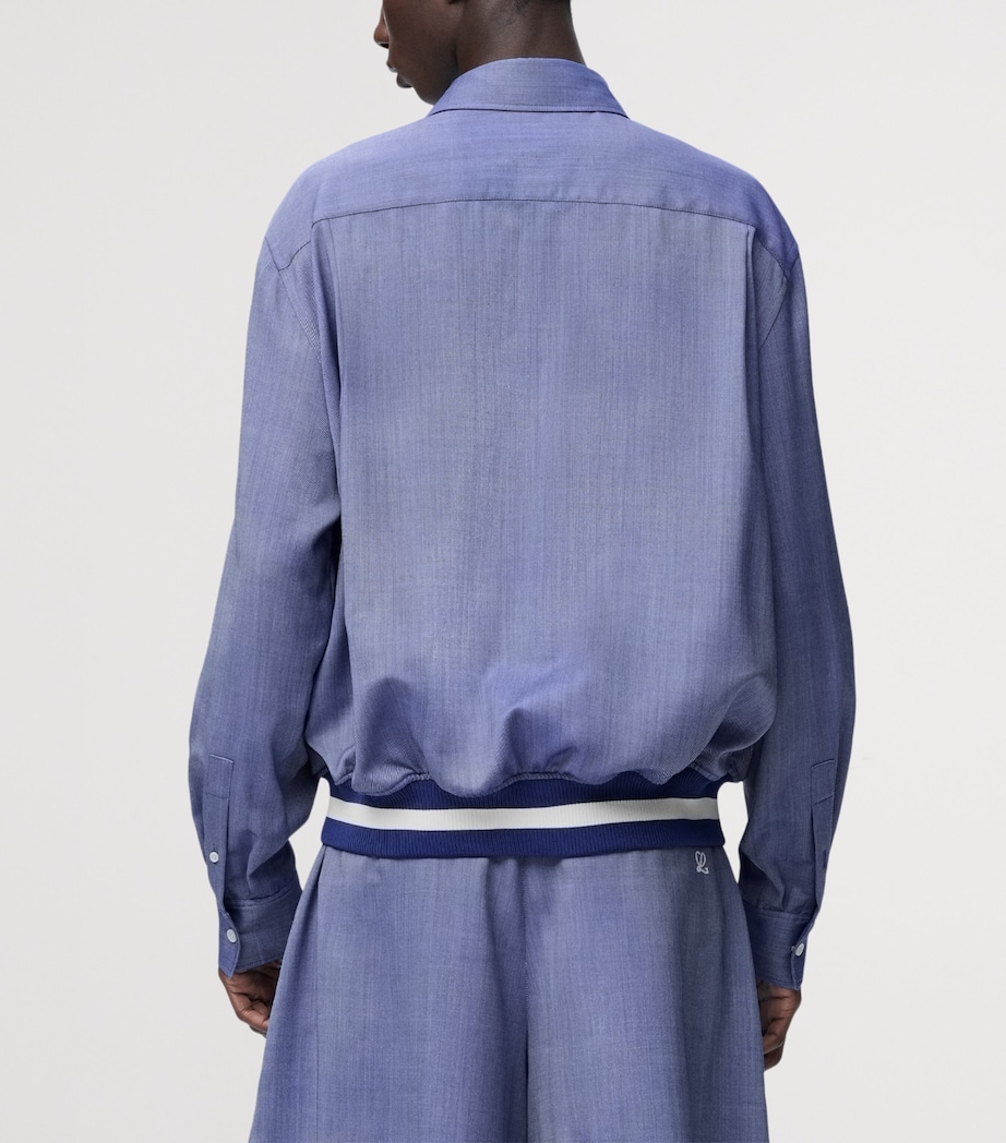 LOEWE Mens Wool-Blend Stripe-Trim Shirt Jacket Blue Image 4