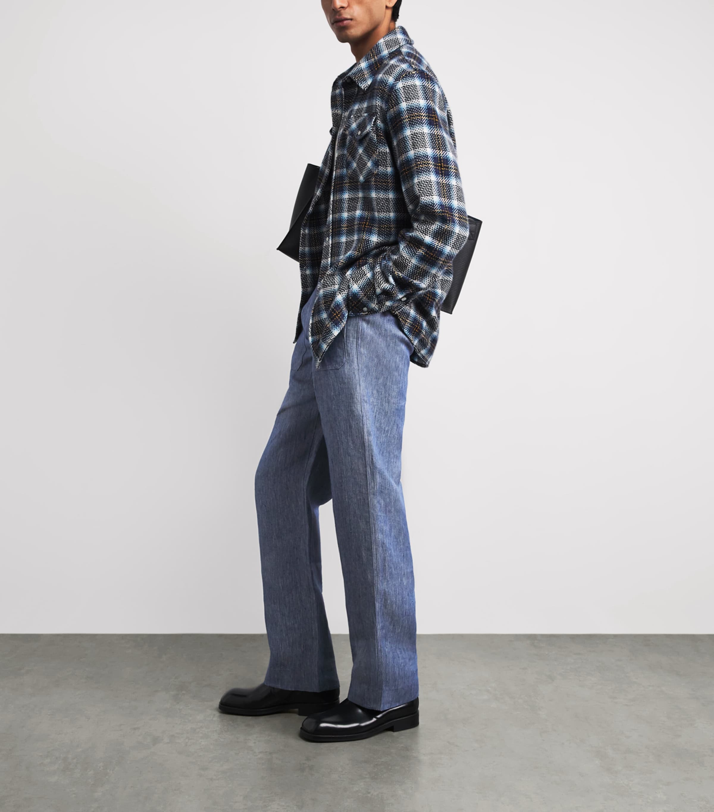GOD'S TRUE CASHMERE Mens Linen-Denim Straight Trousers Carnelian Image 2