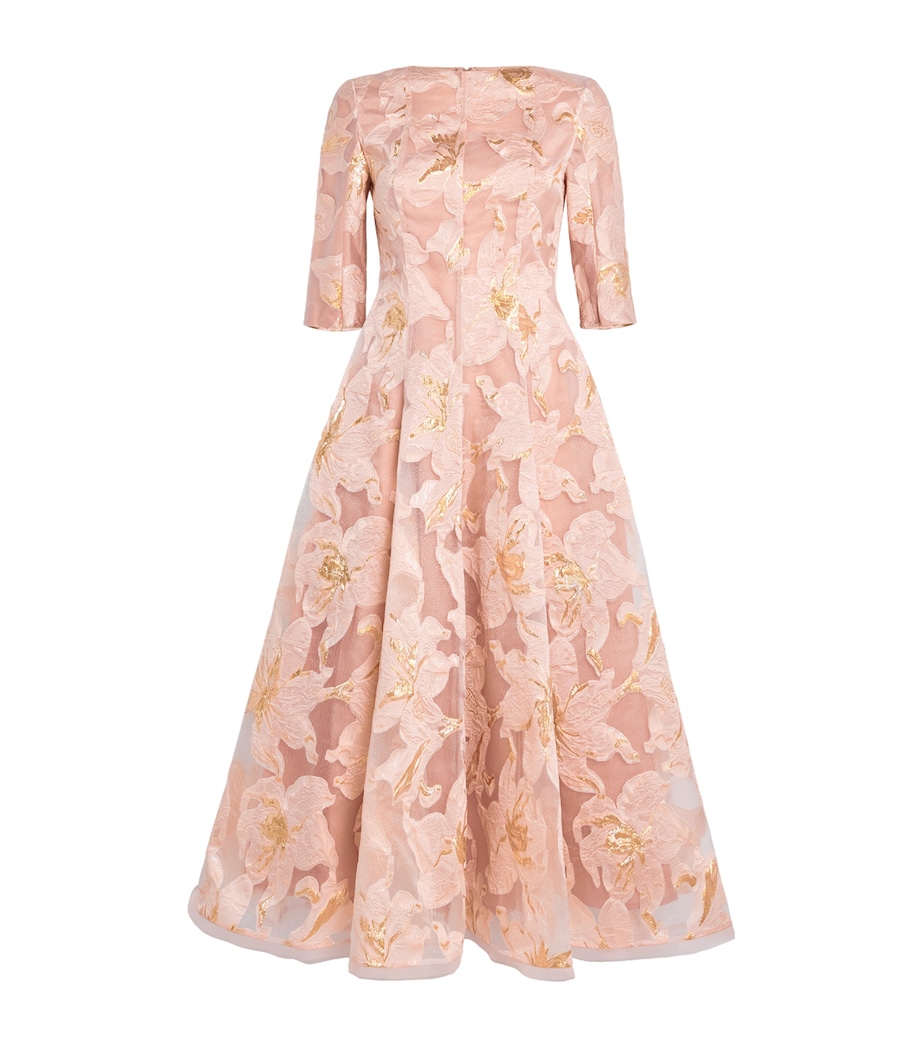 Talbot Runhof Womens Embroidered Floral Midi Dress Marble Image 1