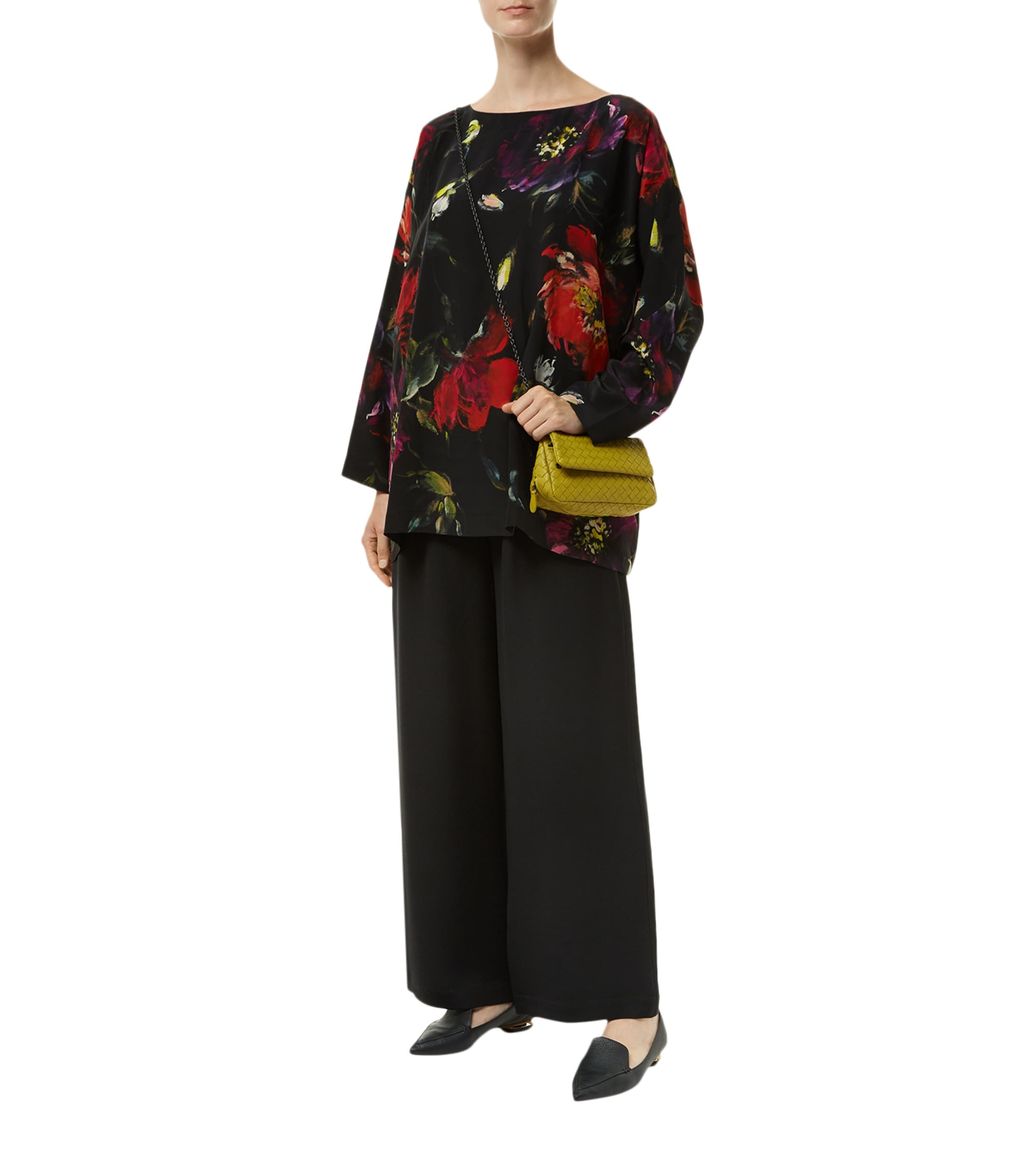Silk Wide-Leg Trousers BLACK Image 3